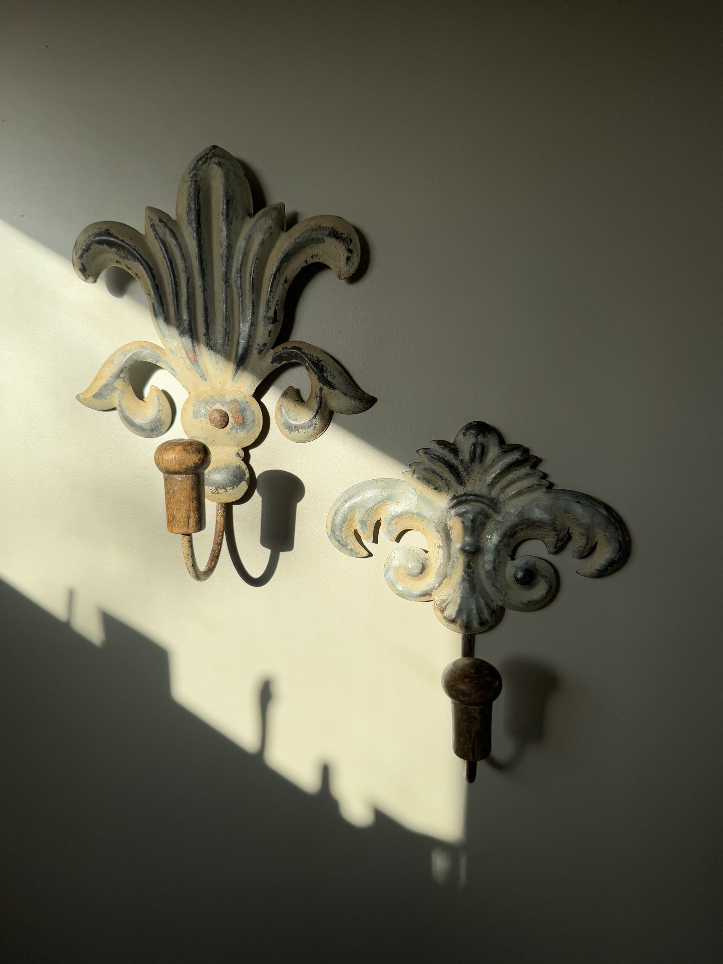 Vintage French fleur-de-lis Tin Coat Hook Pair