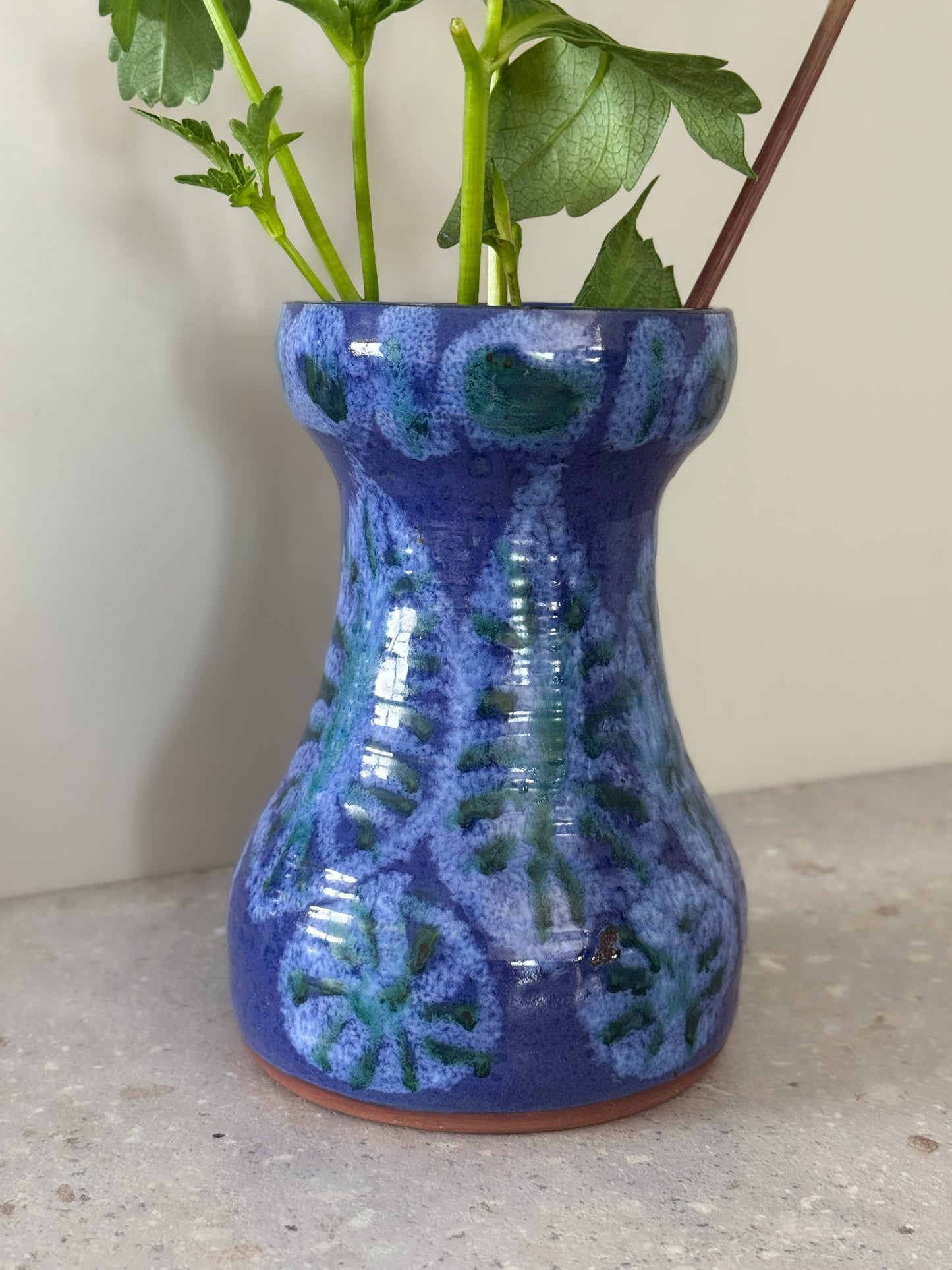 Vintage Studio Pottery Vase, Cobalt & Green Textured Glaze