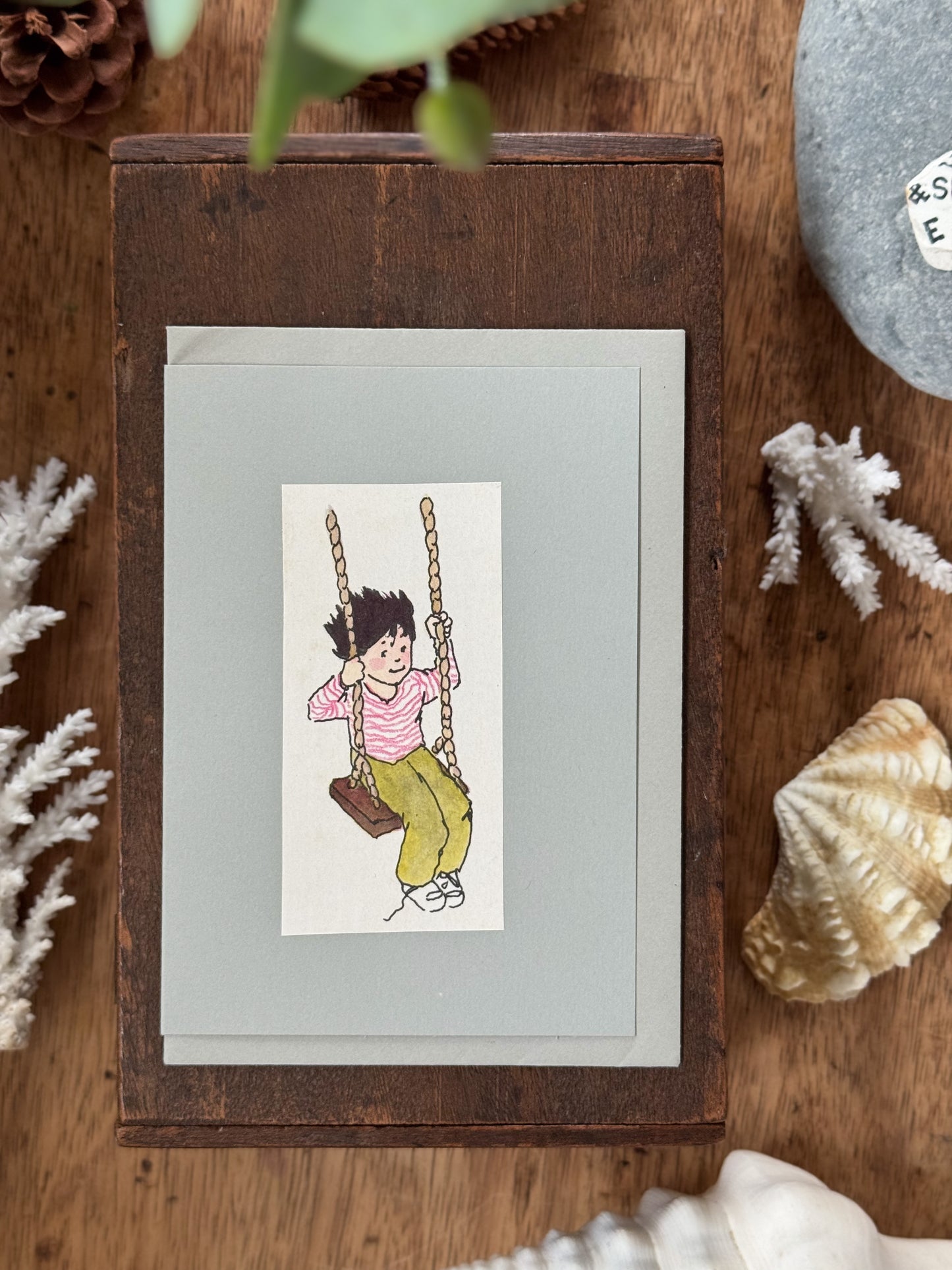 Handmade Hiraeth Vintage Illustration Greeting Card ‘Little Girl on Swing’ • A6