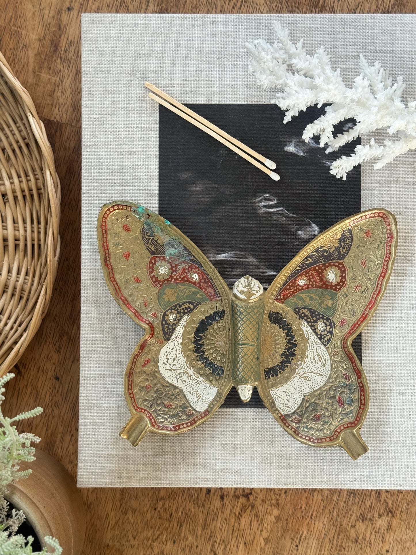 Vintage Brass & Enamel Butterfly Dish / Wall Hanging