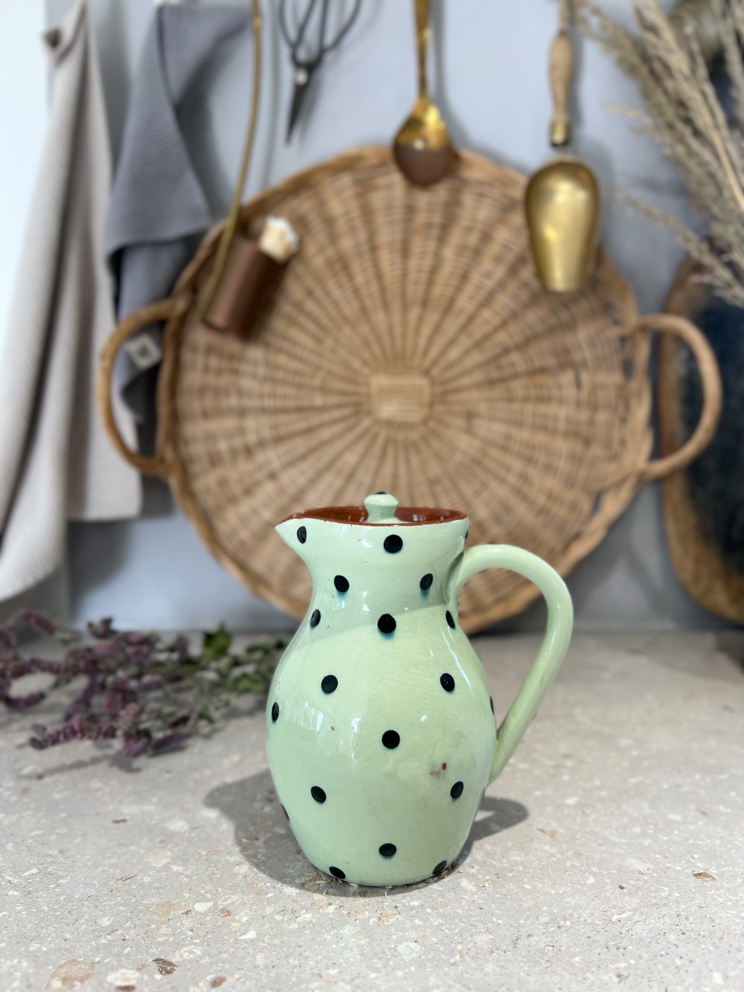 Vintage Babbacombe Torquay Glazed Mint Green Polka Dot Jug
