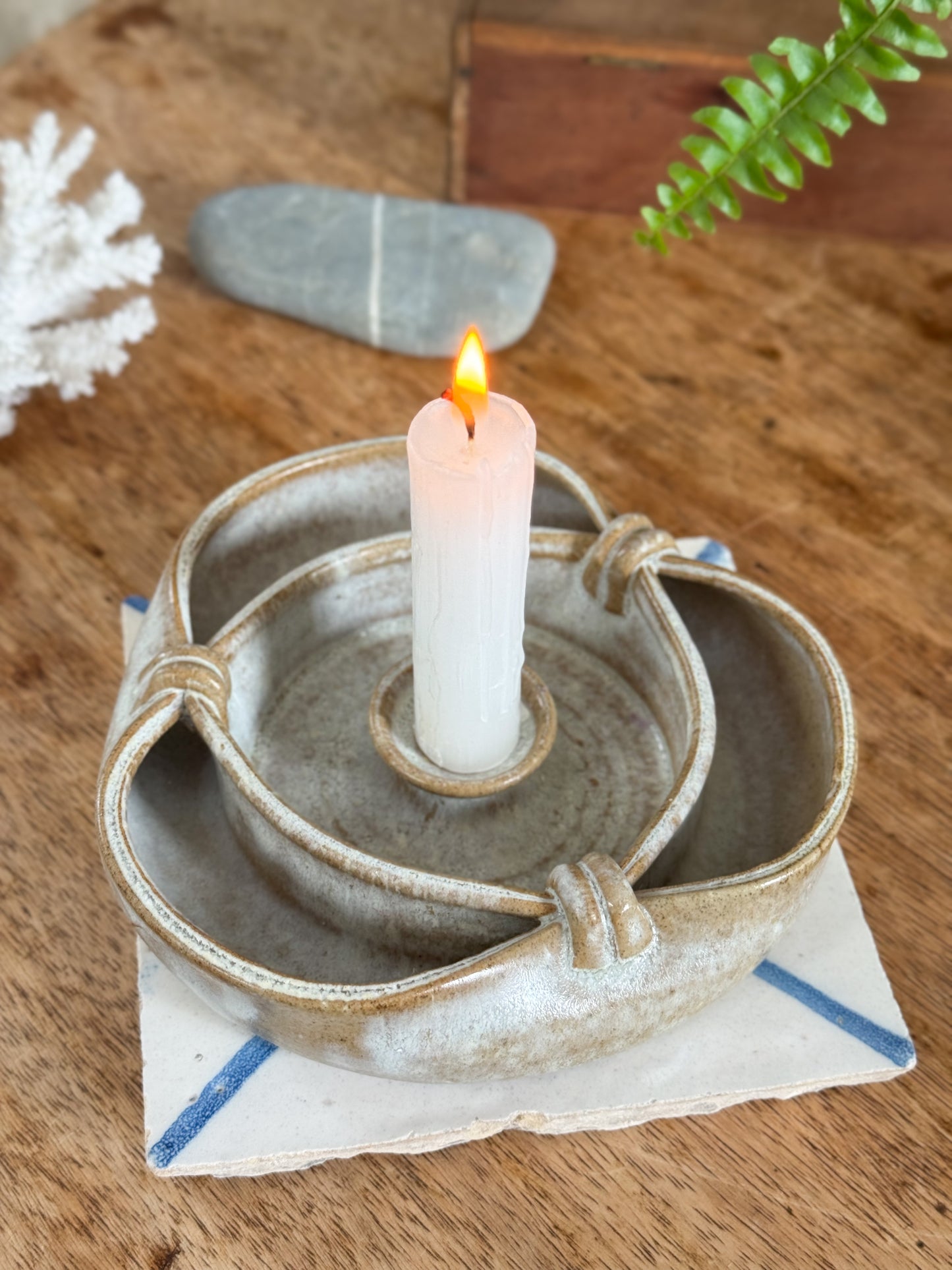 Very Rare Studio Pottery ‘Celtic Knot’ Candle Holder by Janet Slade, Cambridge