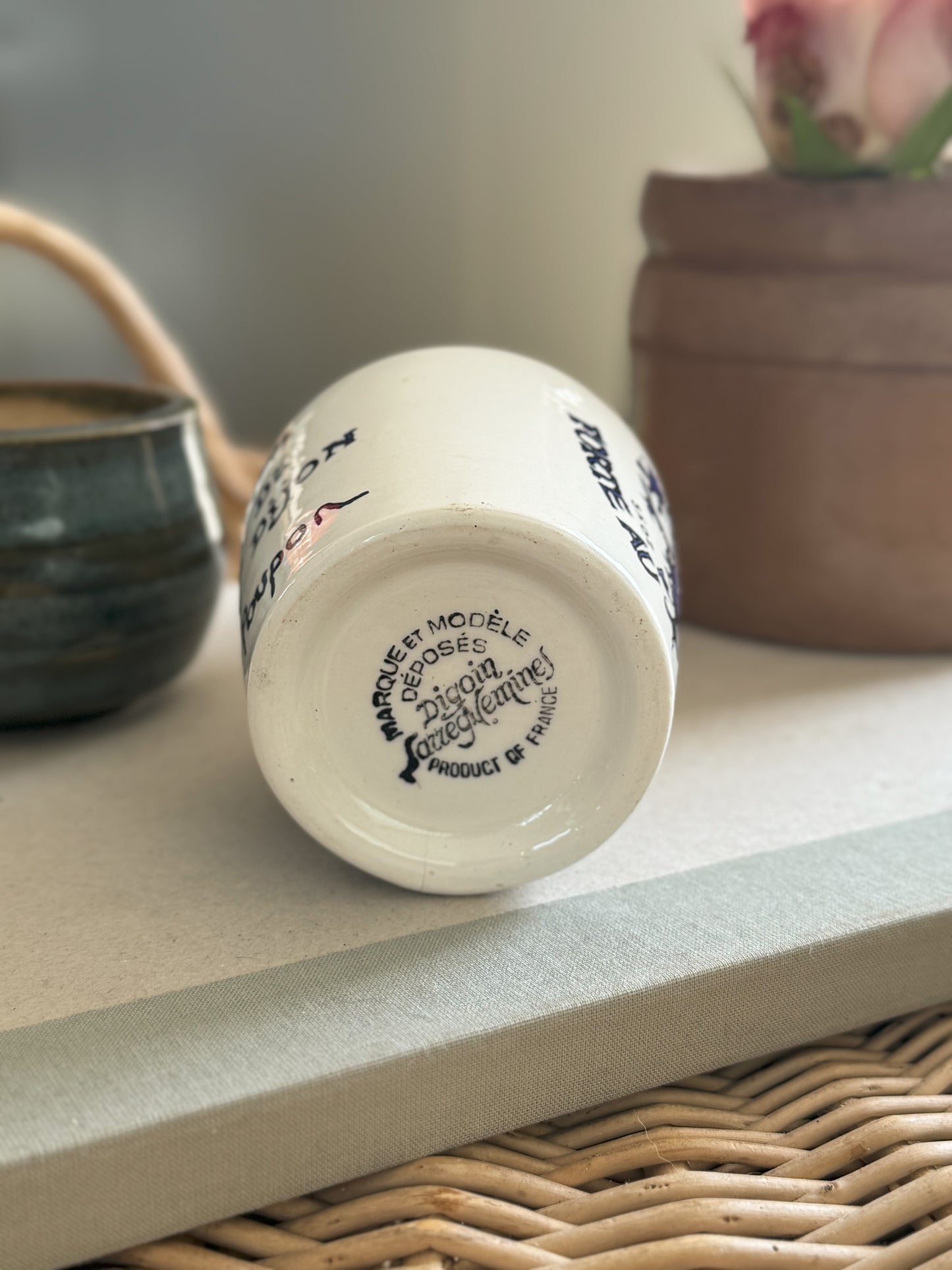 Vintage Glazed Earthenware French Mustard Pot