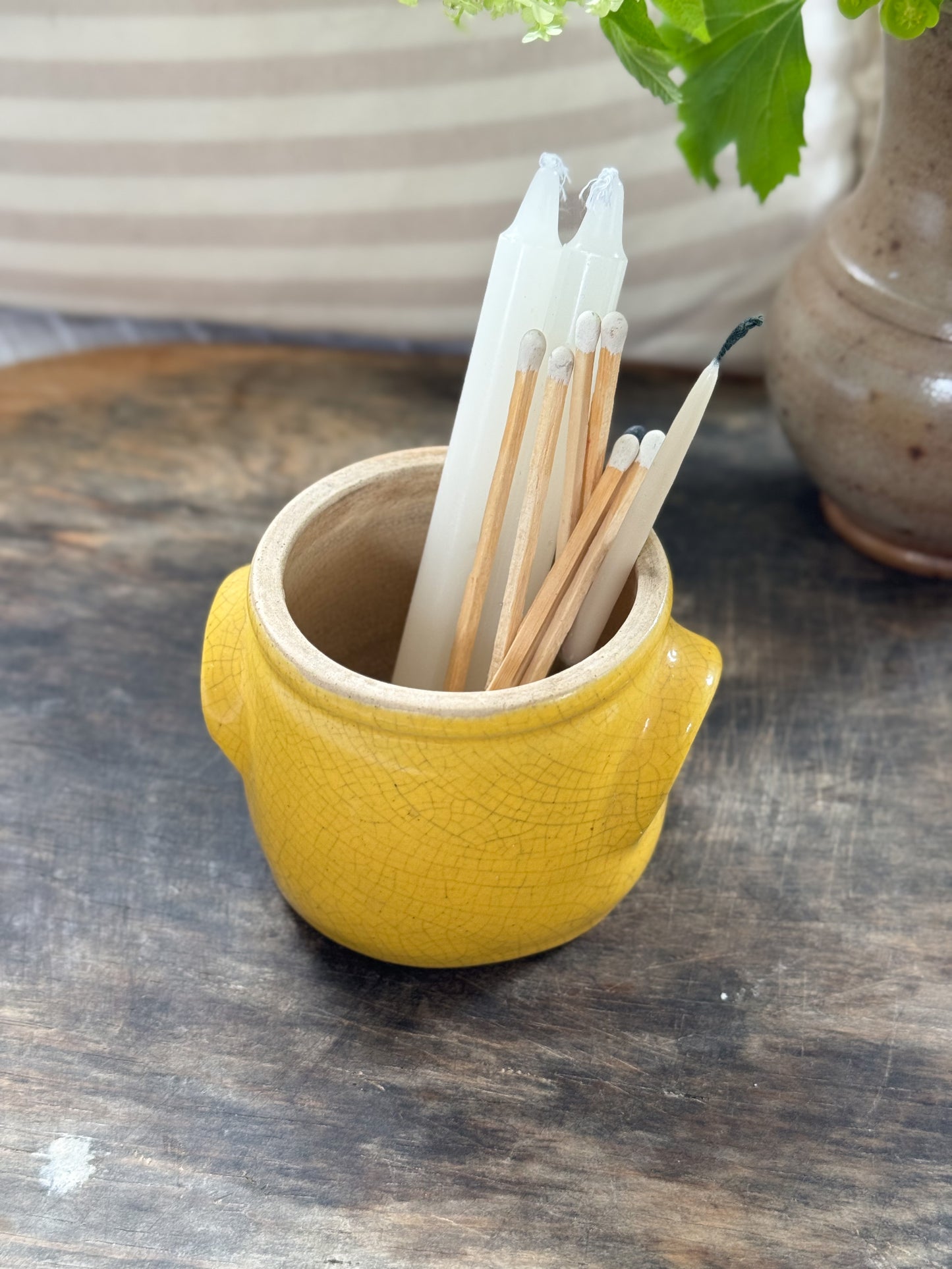 Rare Vintage French Yellow Glazed Stoneware Mustard Pot