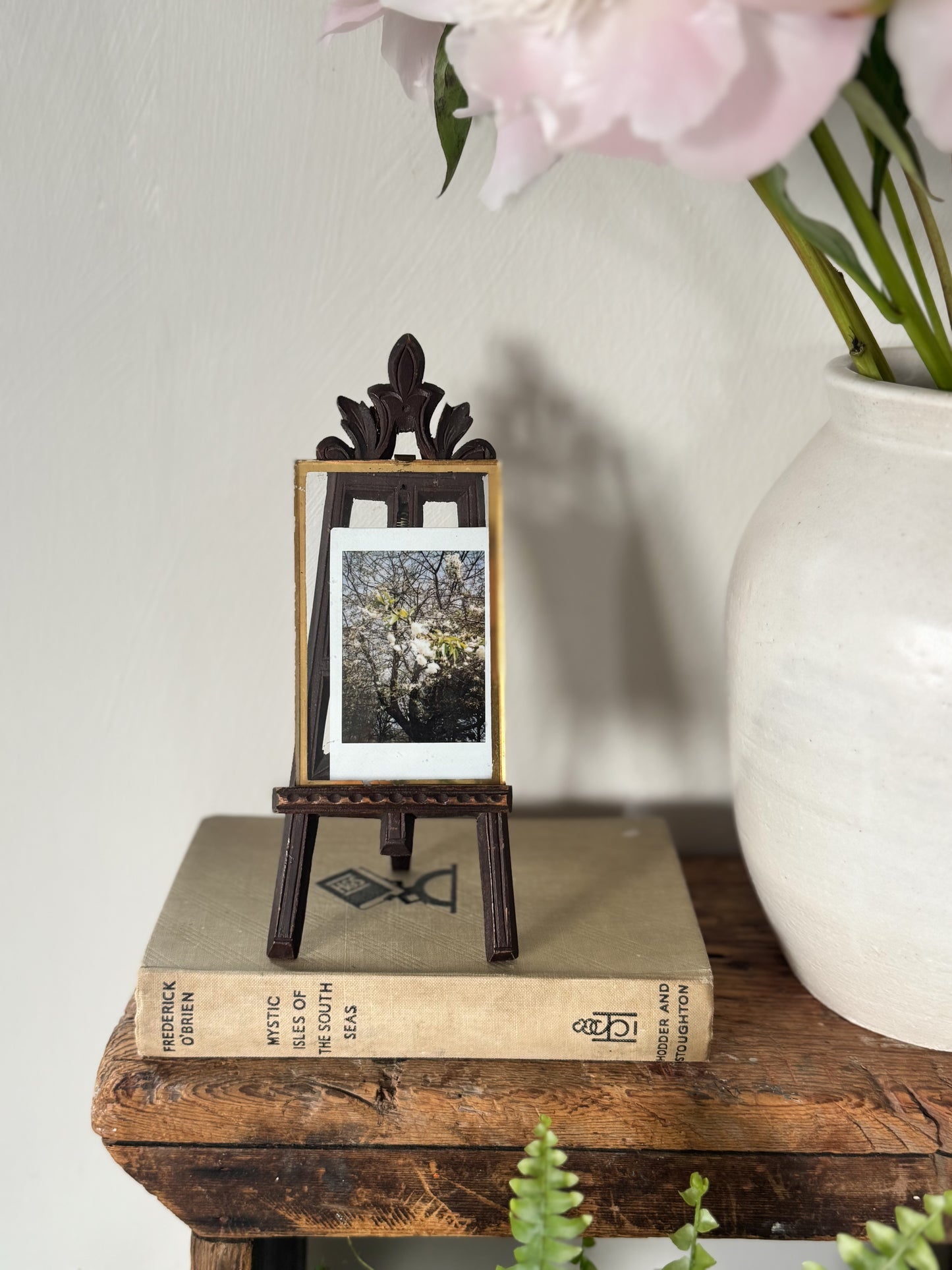 Antique Victorian/Edwardian Hand-Carved Tabletop Easel Photo Frame