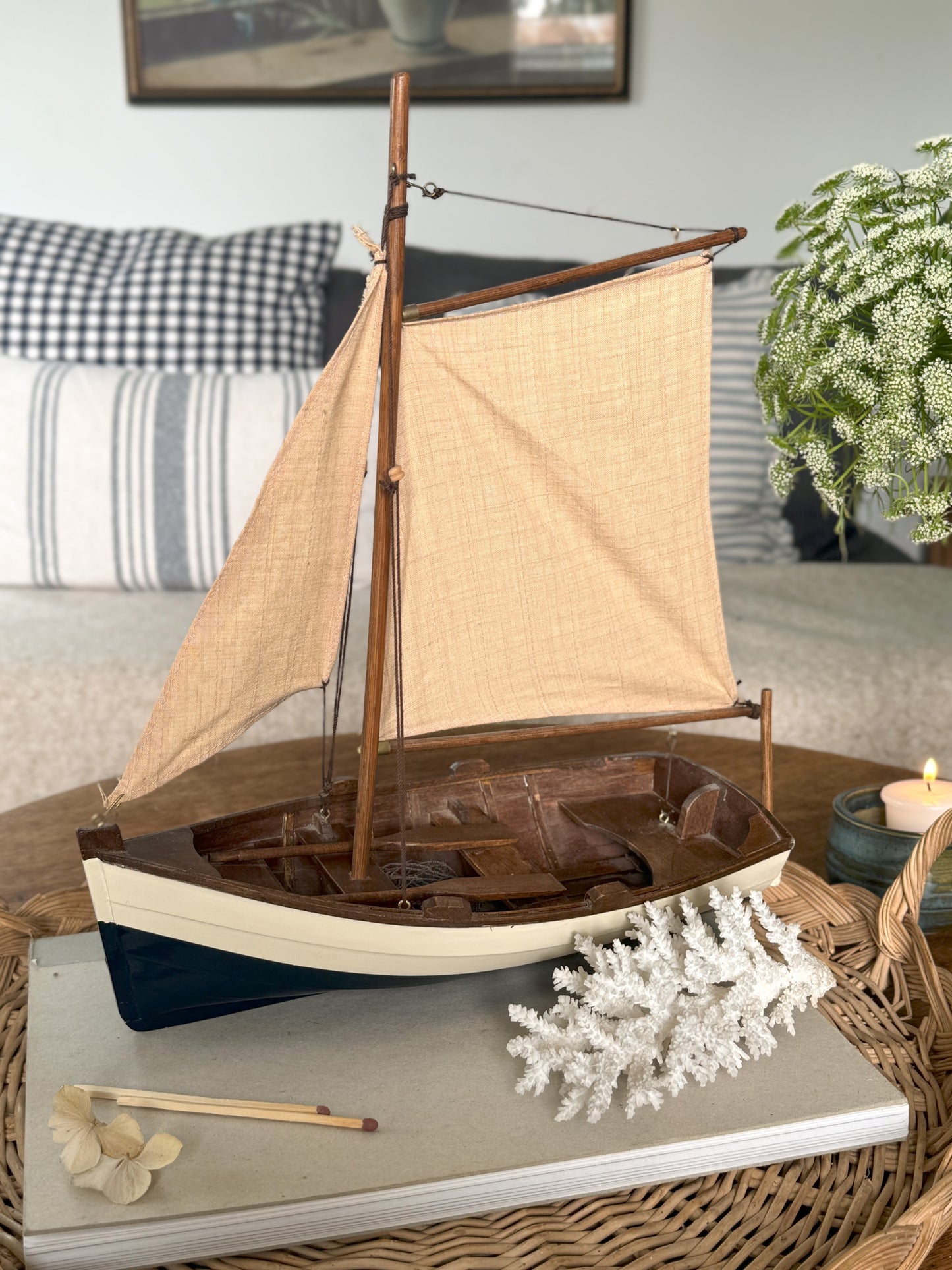 Vintage Handmade Wooden Model Boat