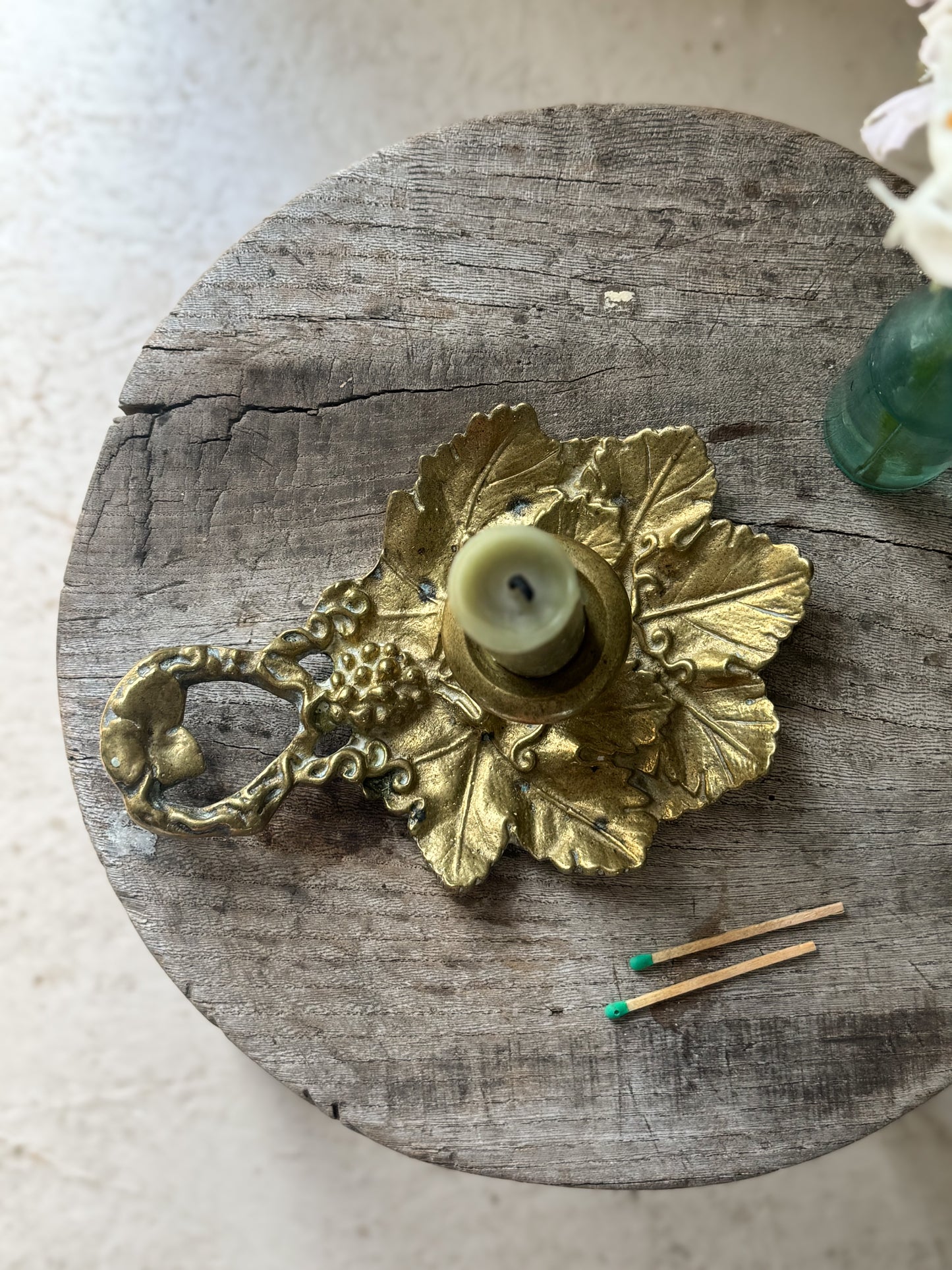 Vintage Solid Brass Leaf Chamberstick
