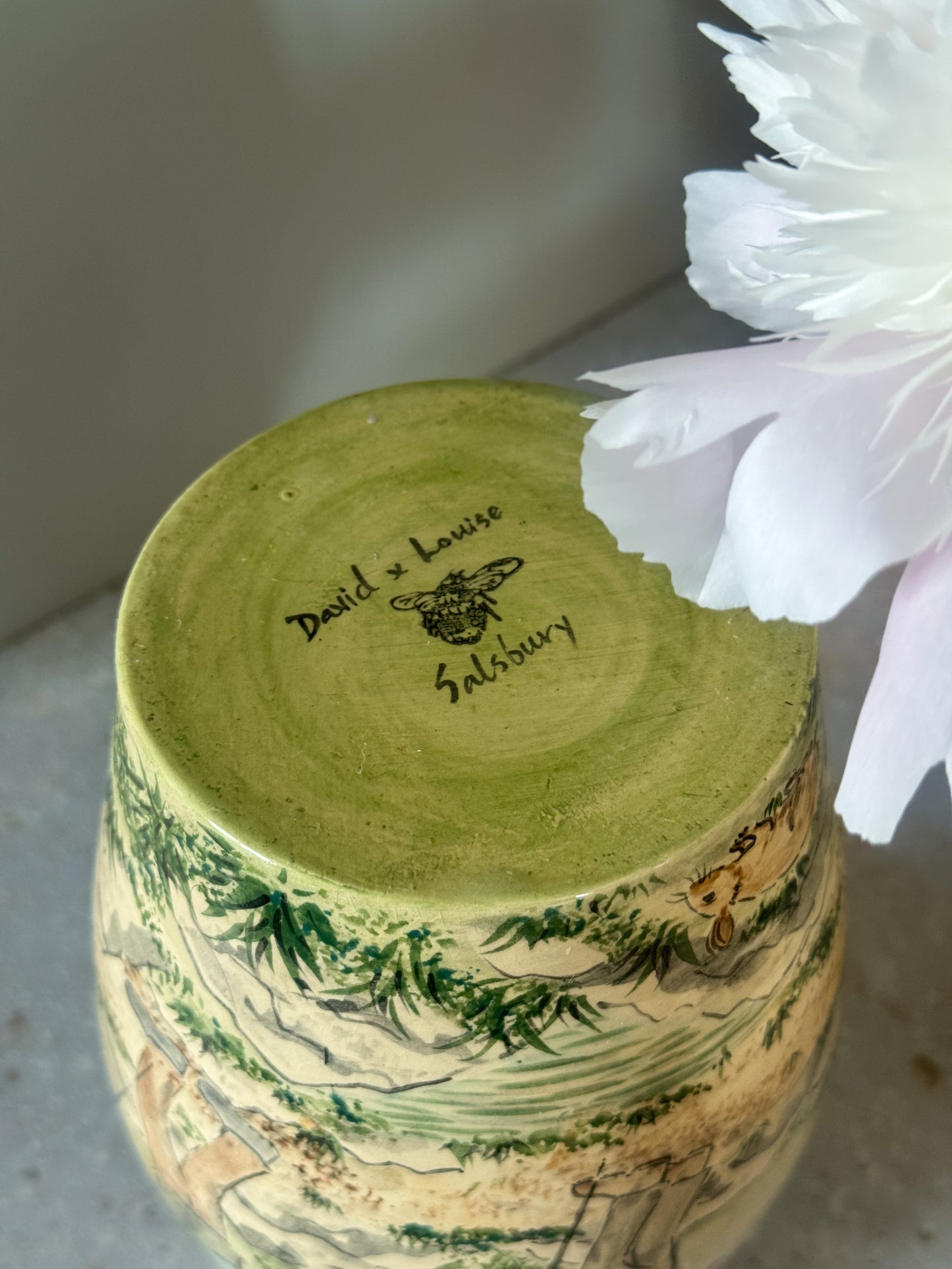 Rare Hand-Painted Studio Pottery Jug by David & Louise Salsbury ‘A Walk In The Mountains’