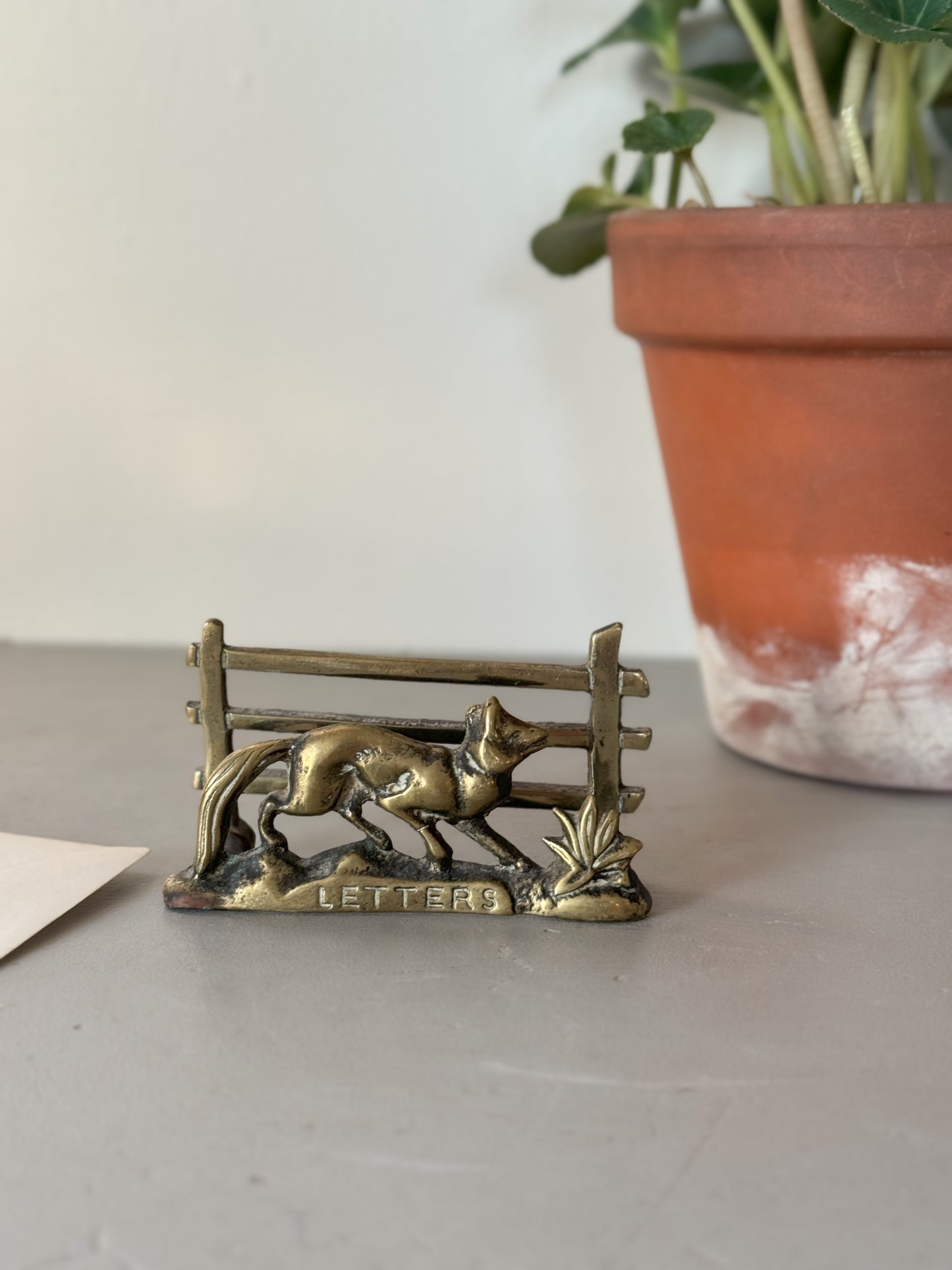 Vintage Solid Brass Fox Letter Rack