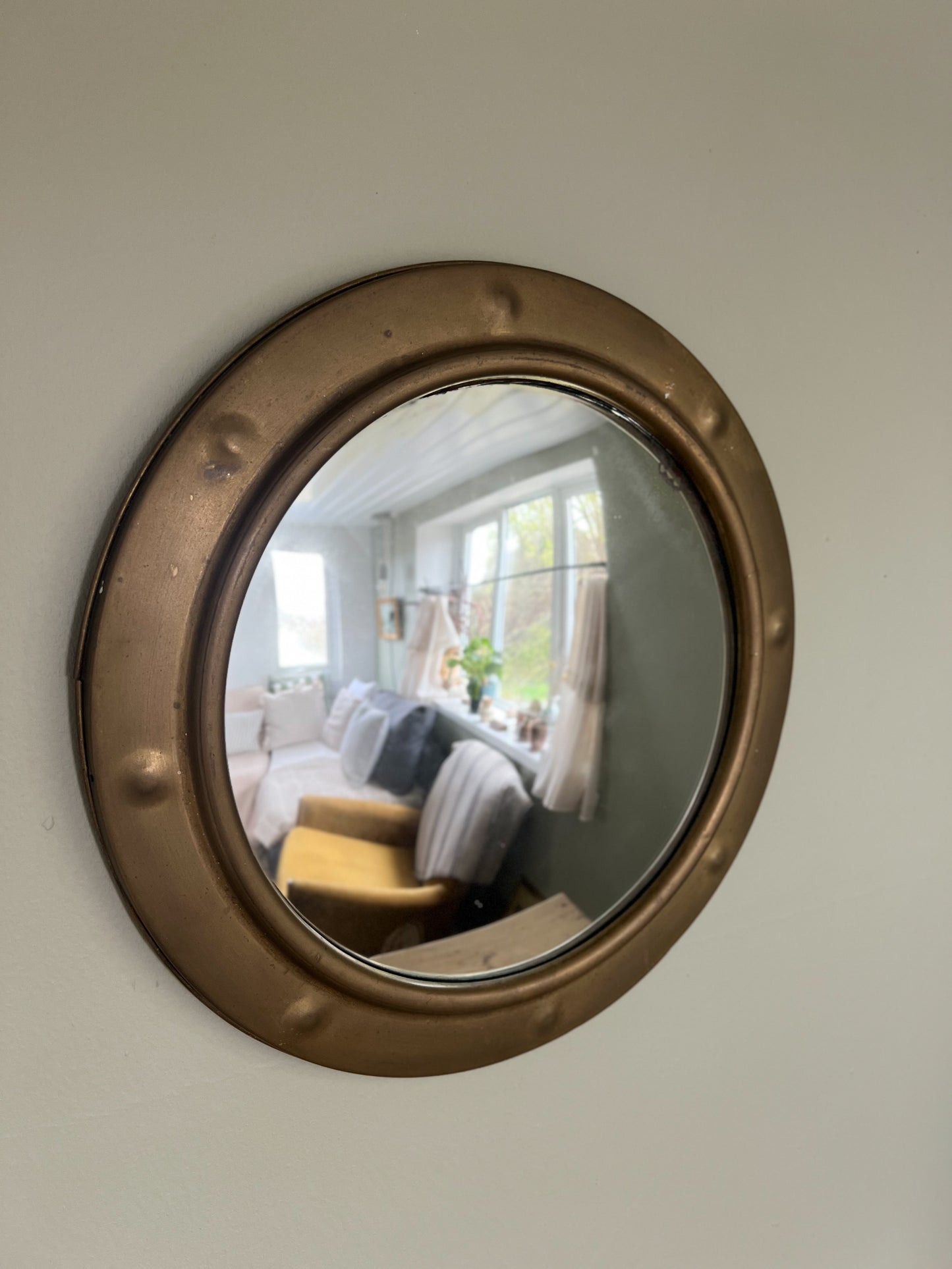 Antique Brass Convex Porthole Mirror