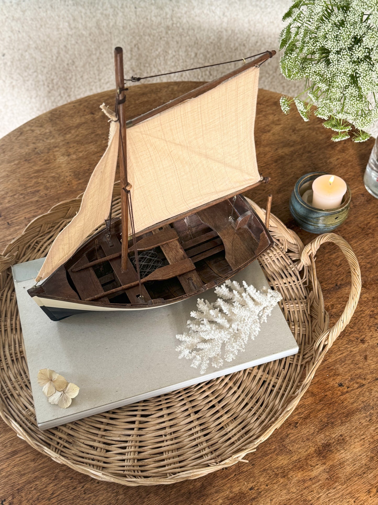 Vintage Handmade Wooden Model Boat