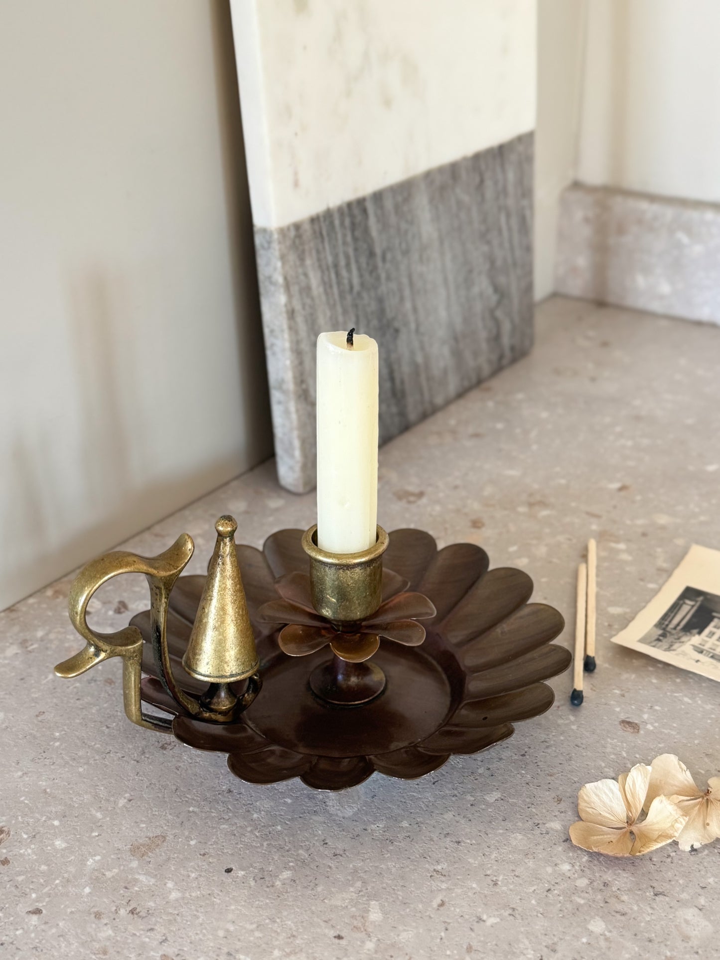 Antique Scalloped Brass & Copper Chamberstick with Snuffer