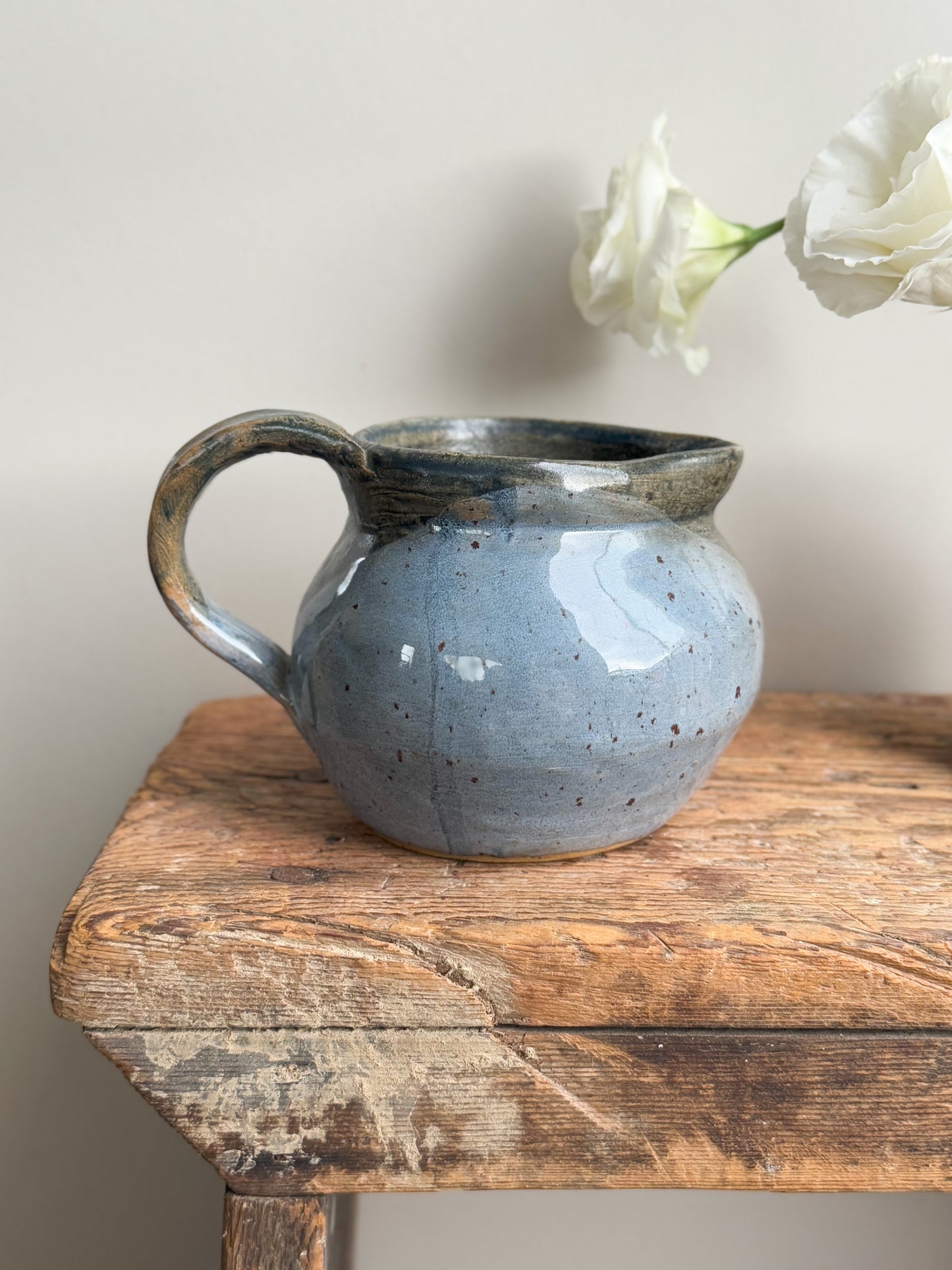 Vintage Studio Pottery Large Blue Speckled Creamer