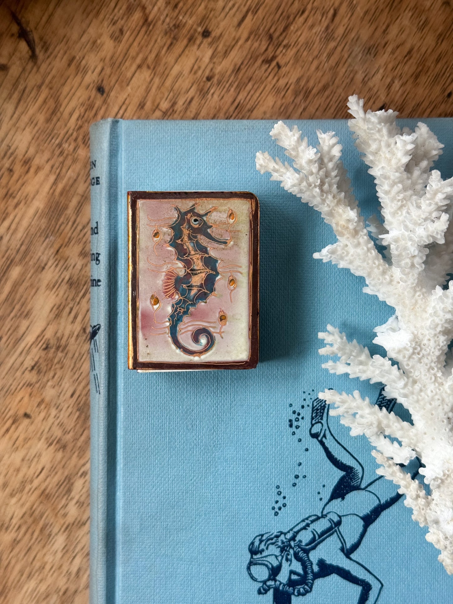 Vintage Brass & Enamel Handmade Seahorse Matchbox Cover