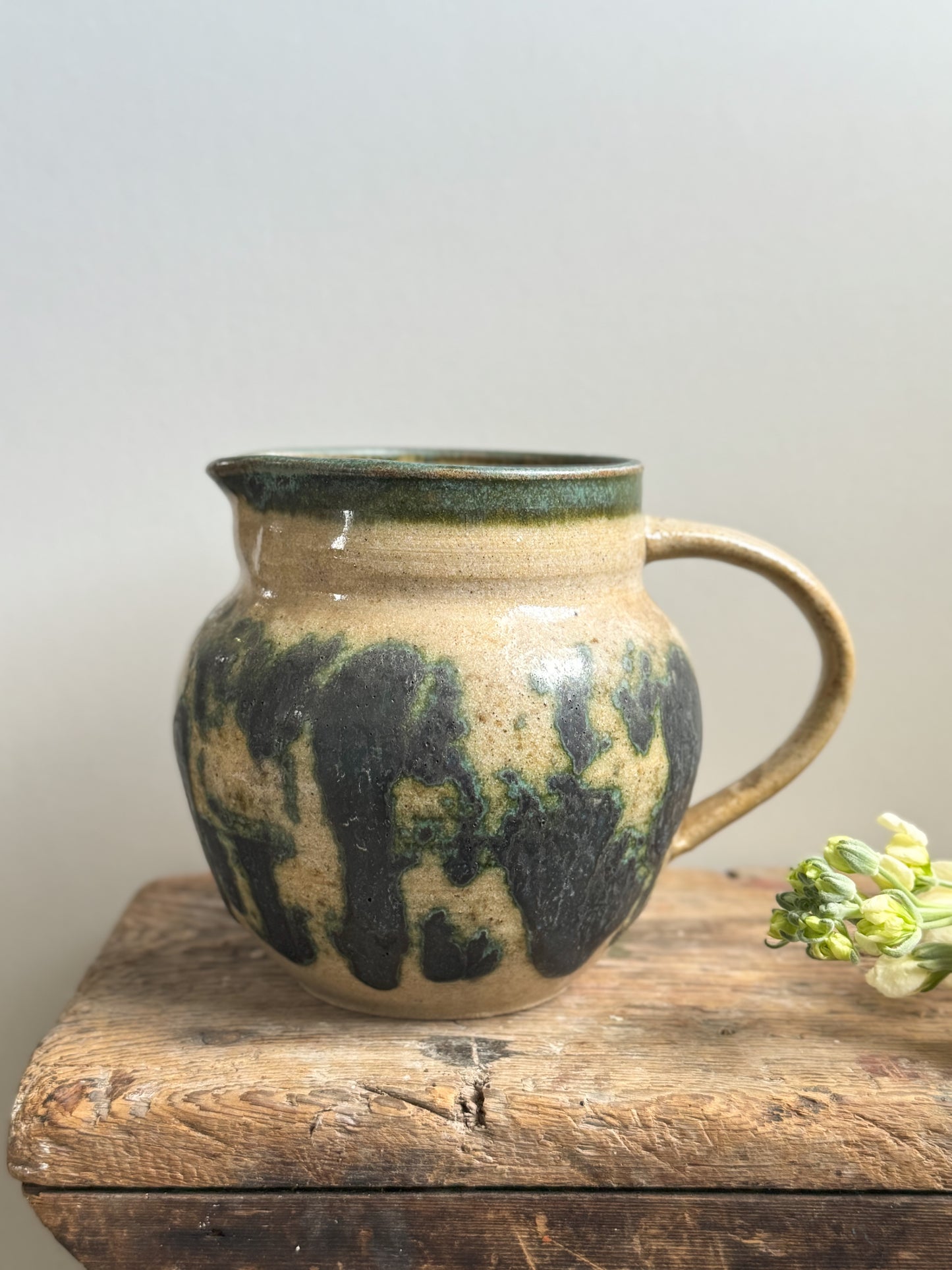 Studio Pottery Abstract Olive Green Jug