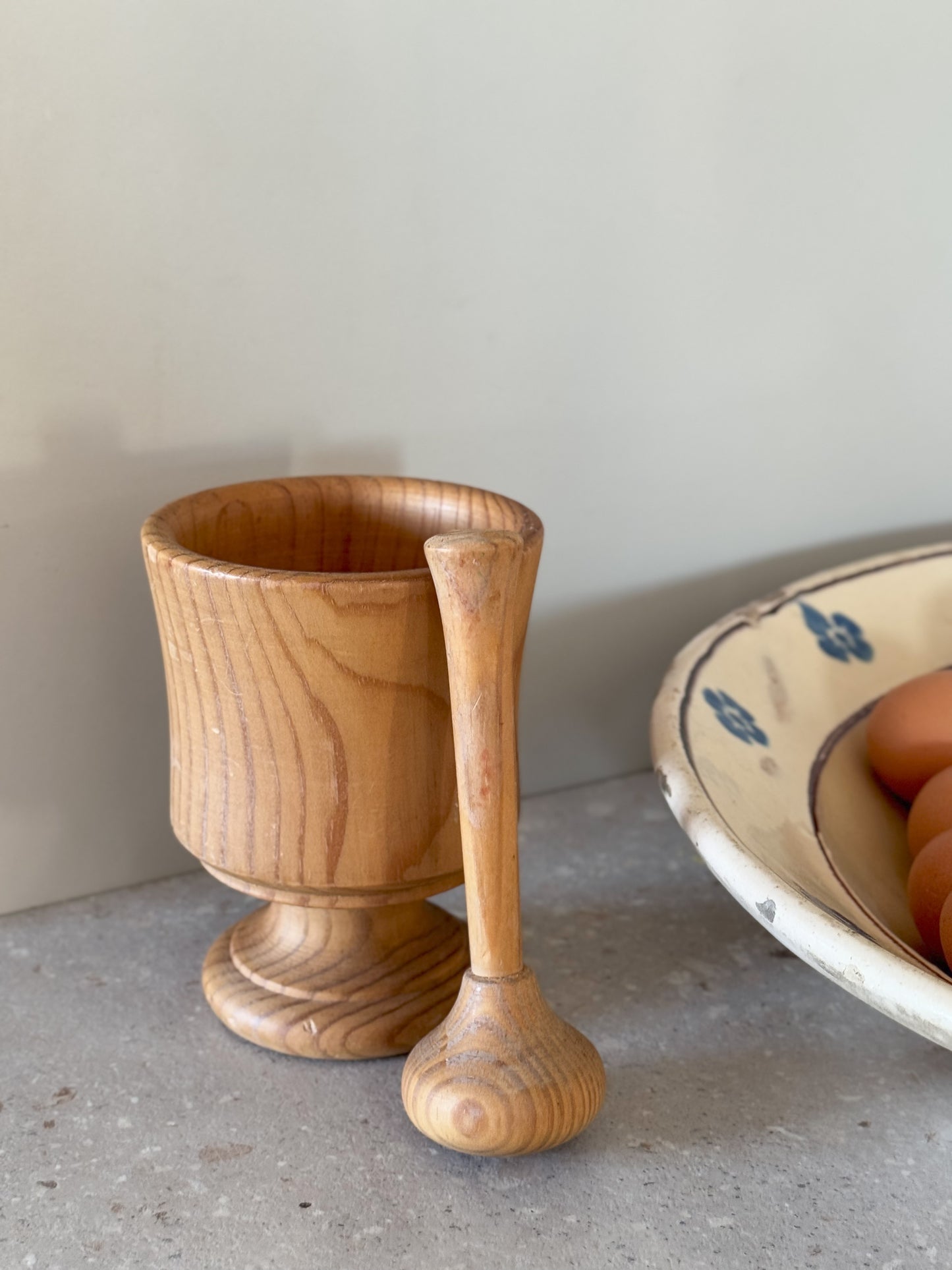 Vintage Portuguese Pine Pestle & Mortar