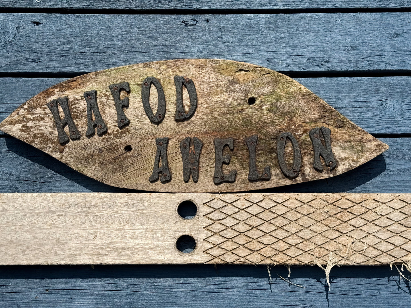 Vintage Welsh Wooden Sign - “Hafod Awelon” (Summer Breeze Cottage)