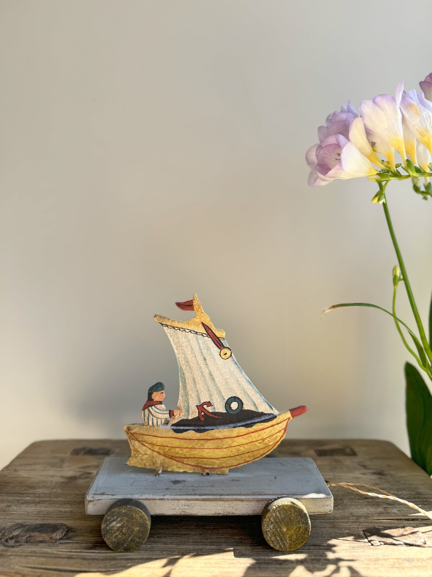 Vintage Wood & Tin Pull Along Sailor
