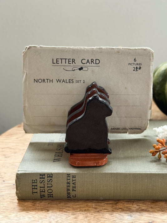 Vintage Studio Pottery Black Cats Letter Rack