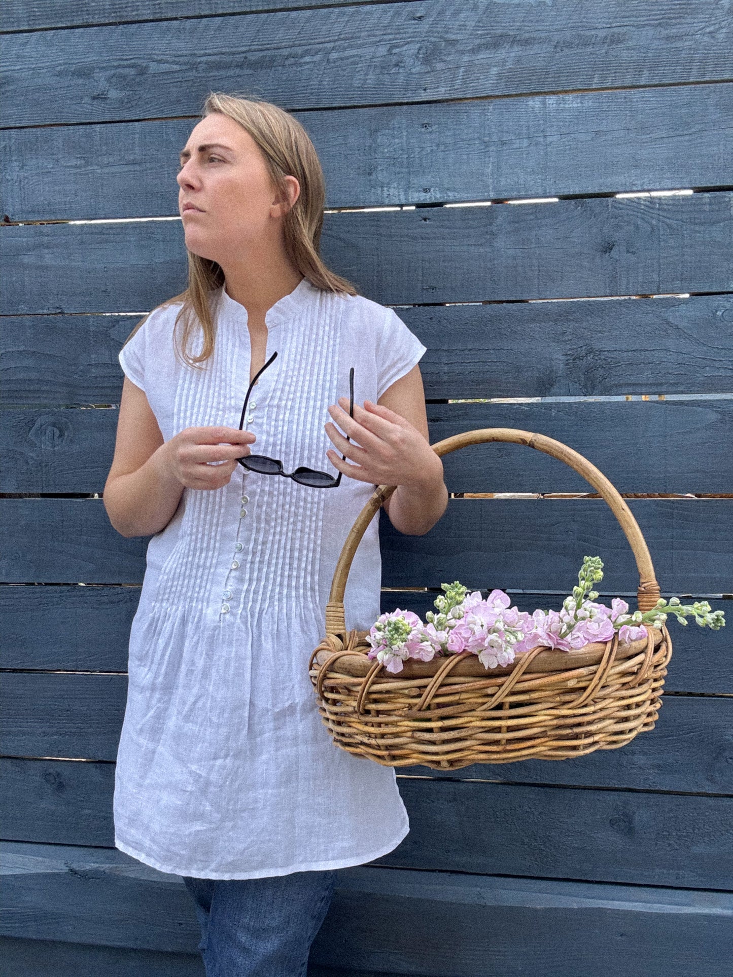 Vintage Saverino Milo White Linen Tunic, Size 46 (UK 14) - 100% Linen, Made in Italy