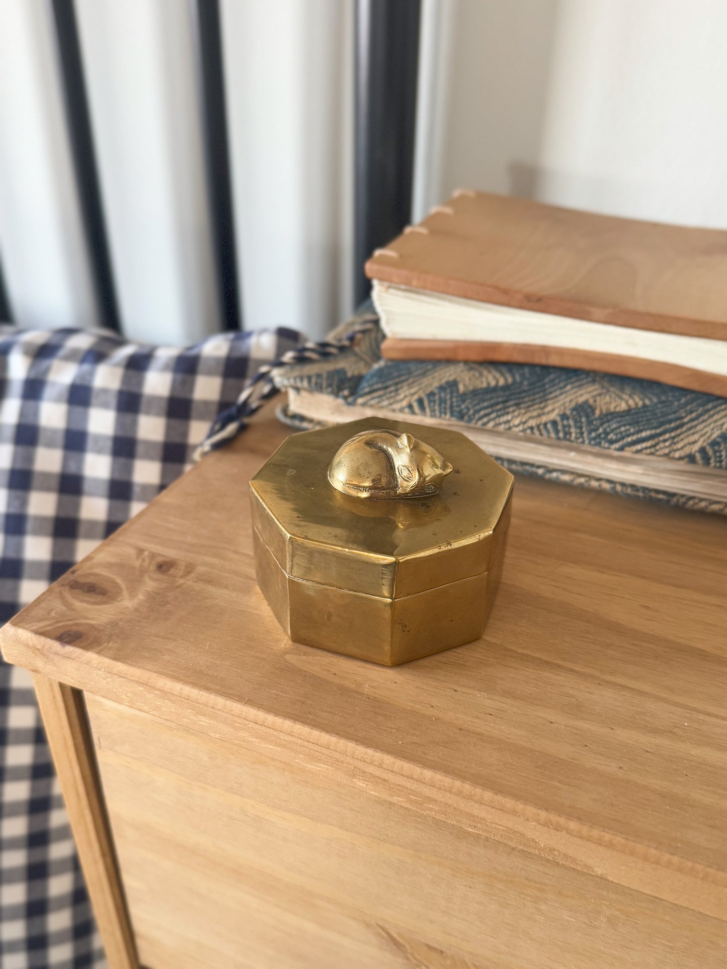 Vintage Solid Brass ‘Sleeping Kitten’ Jewellery Box • Trinket Box