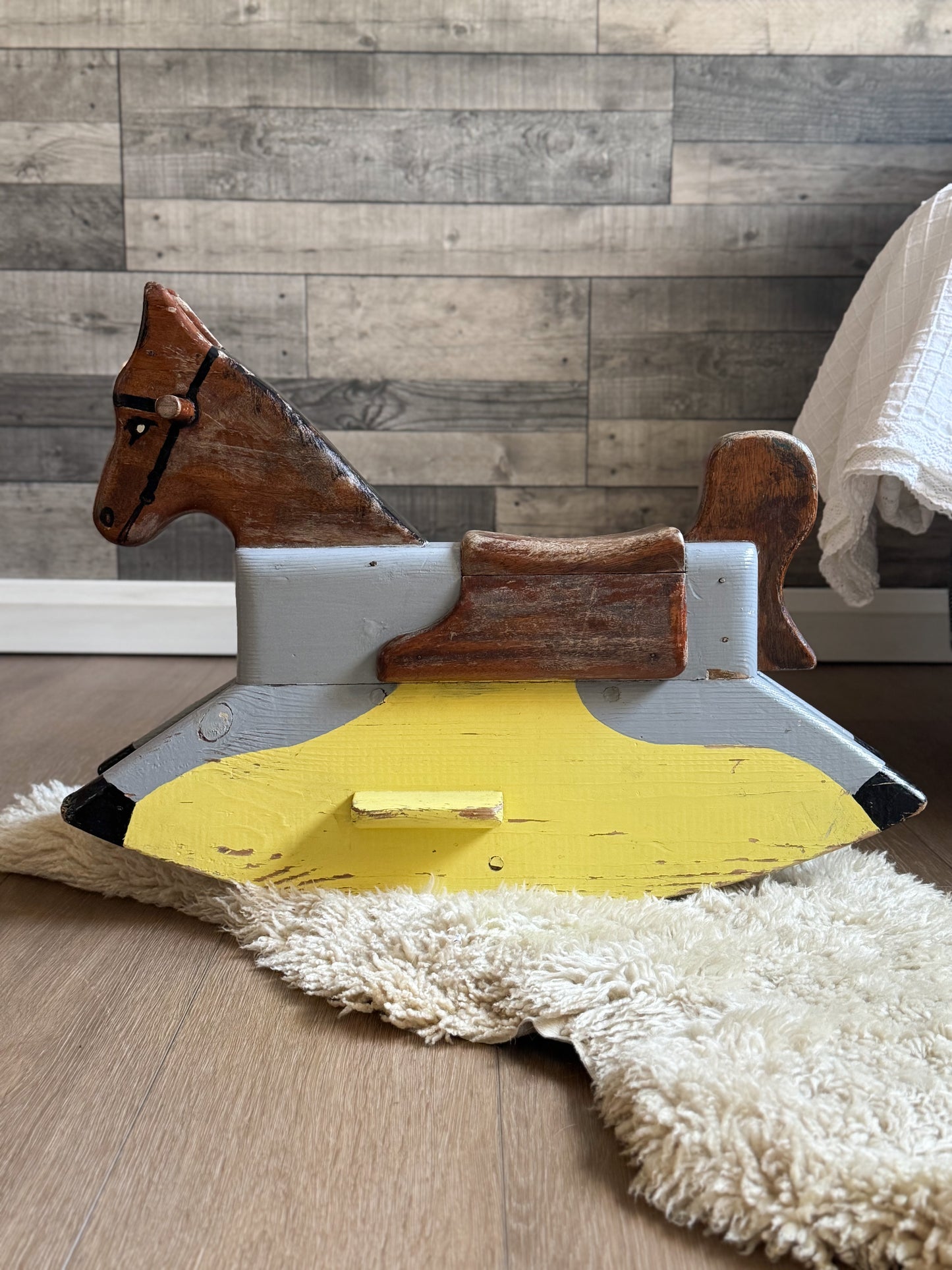 Vintage 1950s Handmade Wooden Ride on Horse