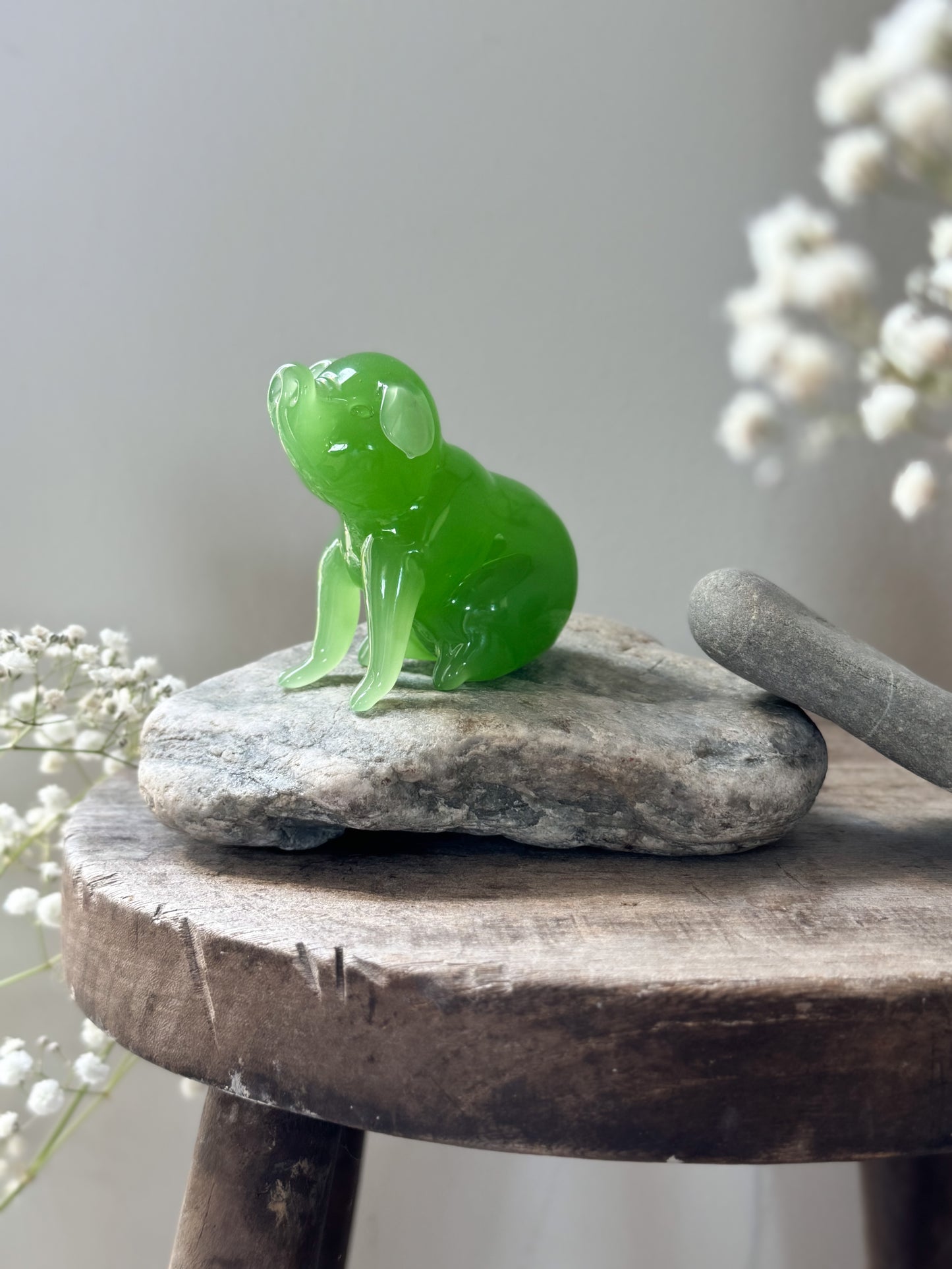Vintage Hand-Carved Aventurine Pig Sculpture