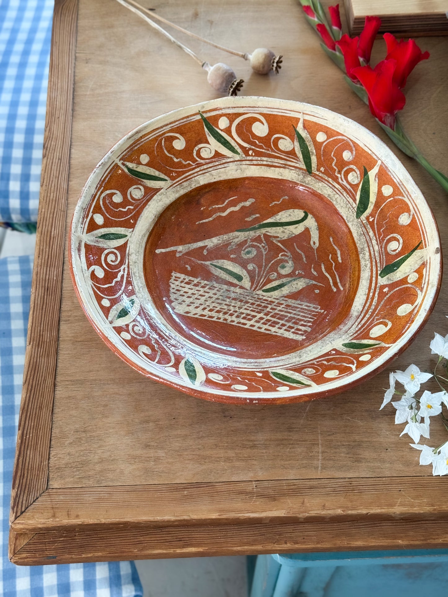 Vintage Mexican Studio Pottery Slipware Serving Bowl