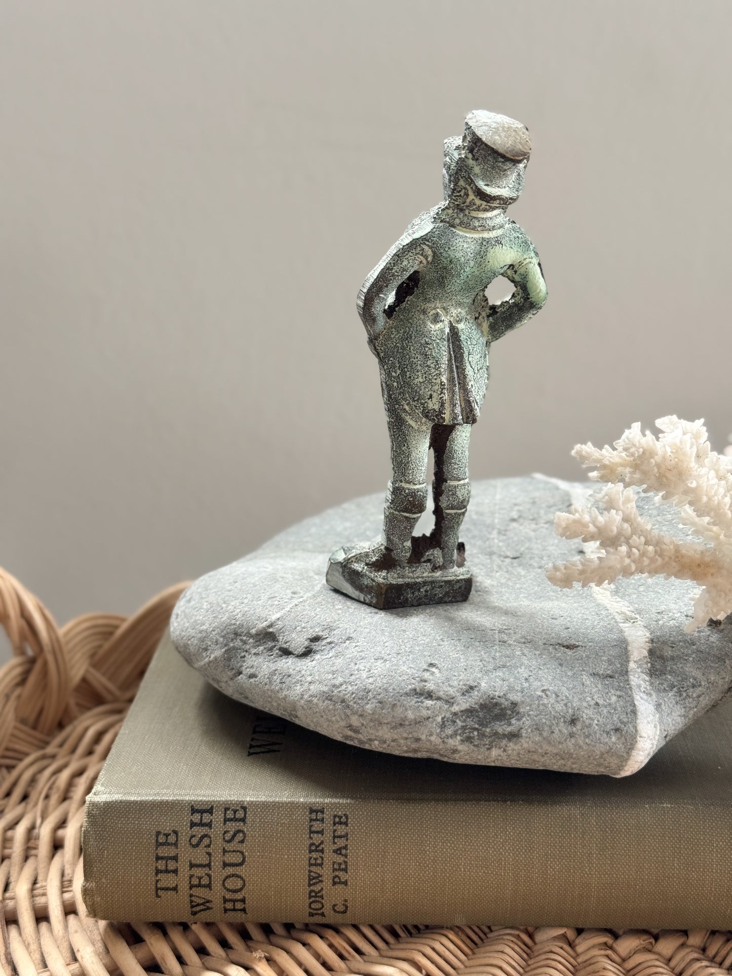 Vintage Solid Brass Gentleman Figurine with Natural Verdigris