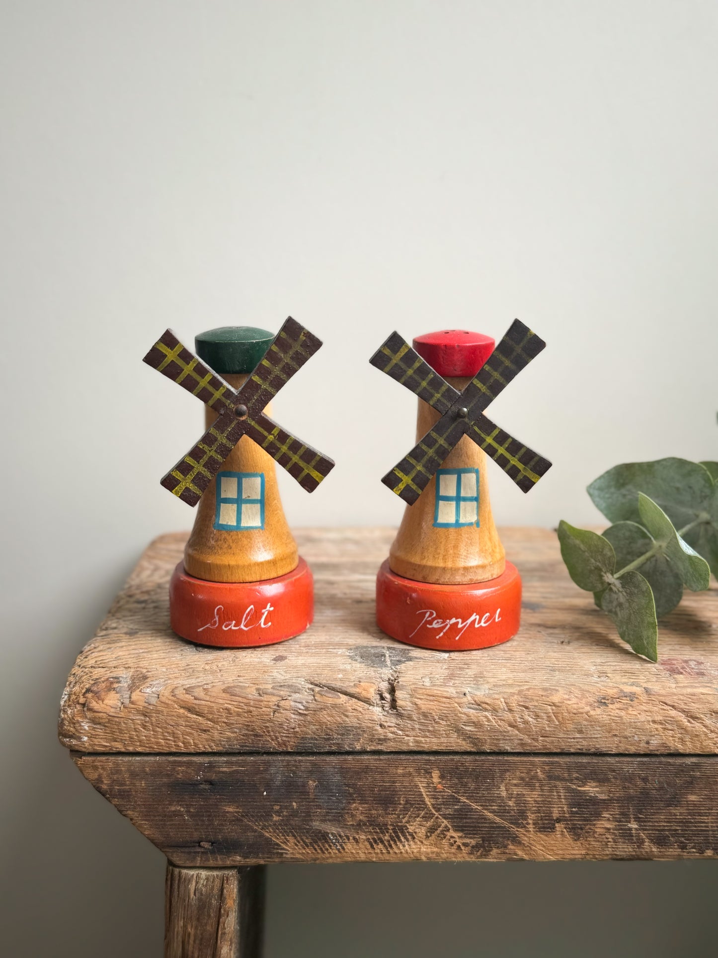 Vintage Wooden Windmill Salt & Pepper Shakers