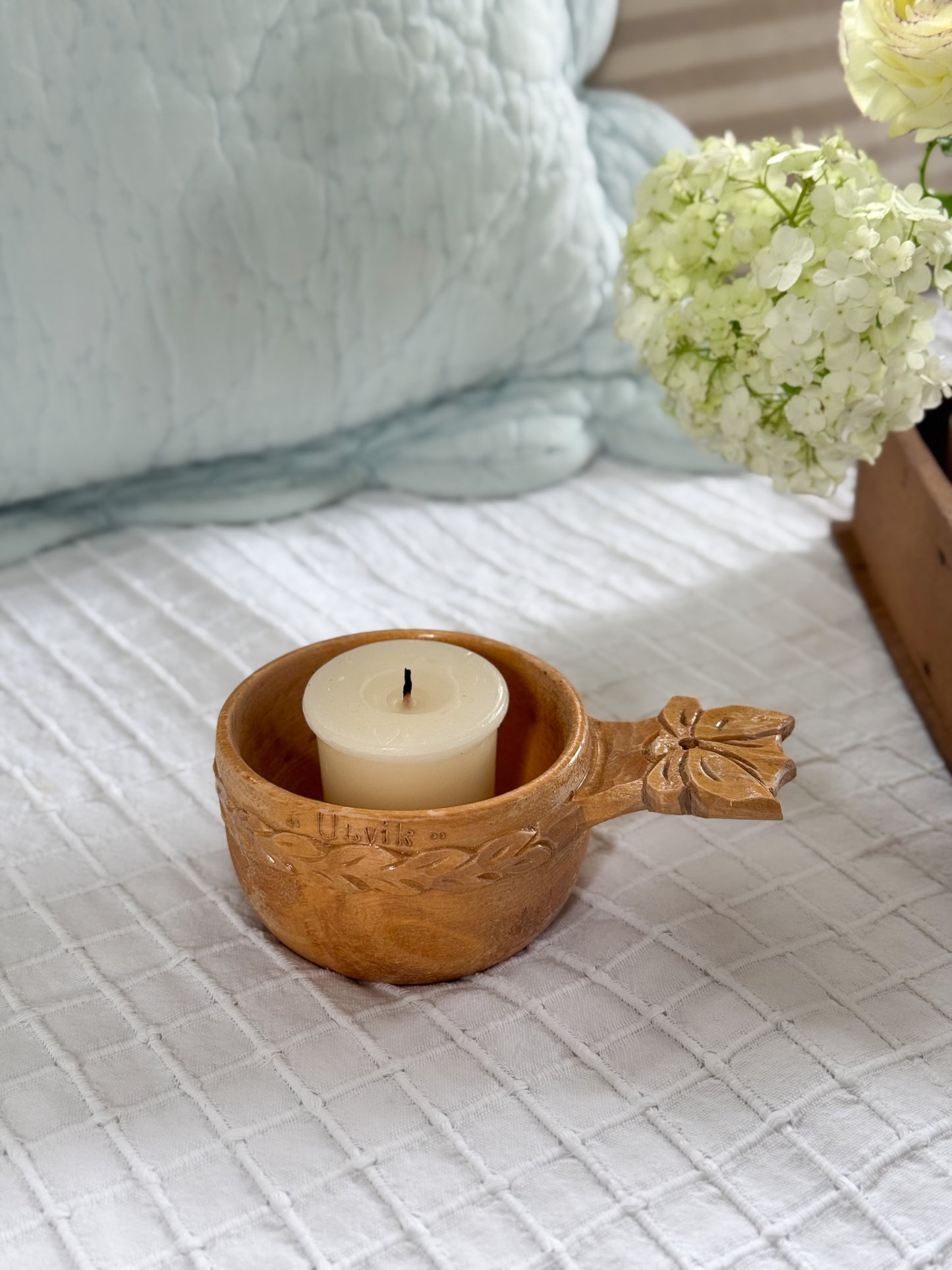 Vintage Norwegian Hand-Carved Cup Candle Holder – “Ulvik”