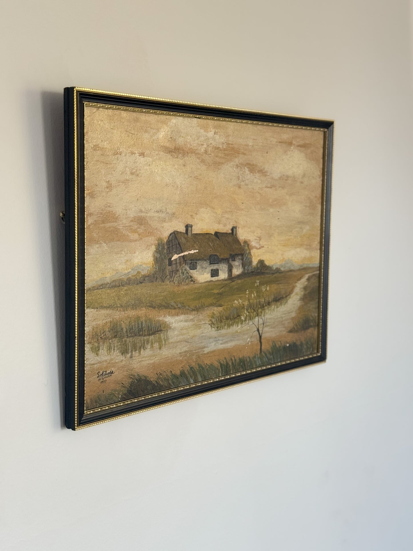 Vintage Original Framed Oil on Board, ‘Solitude’, W.Gower, 1977 | Thatched Cottage