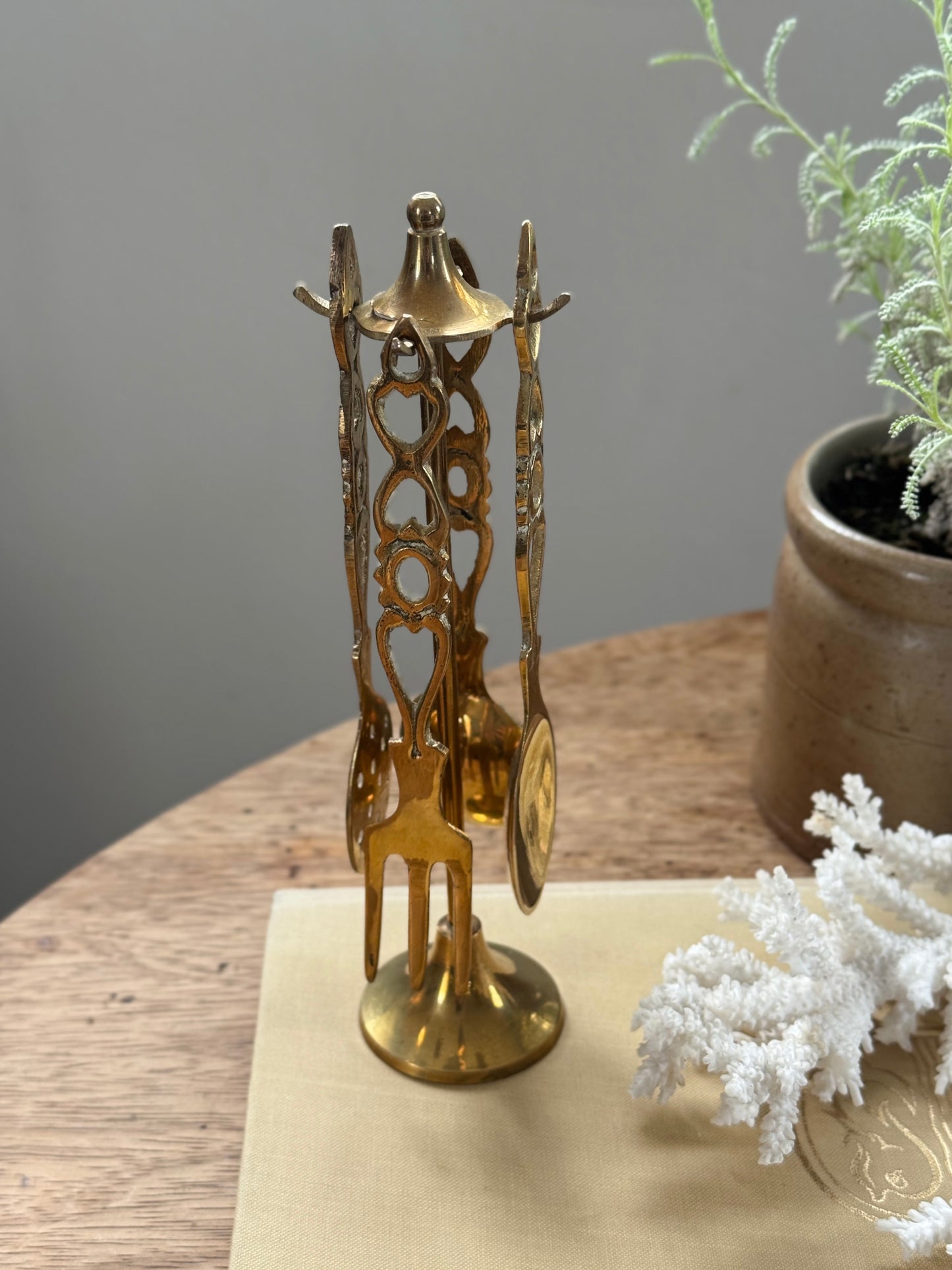Vintage Brass Mini Utensil Set with Stand