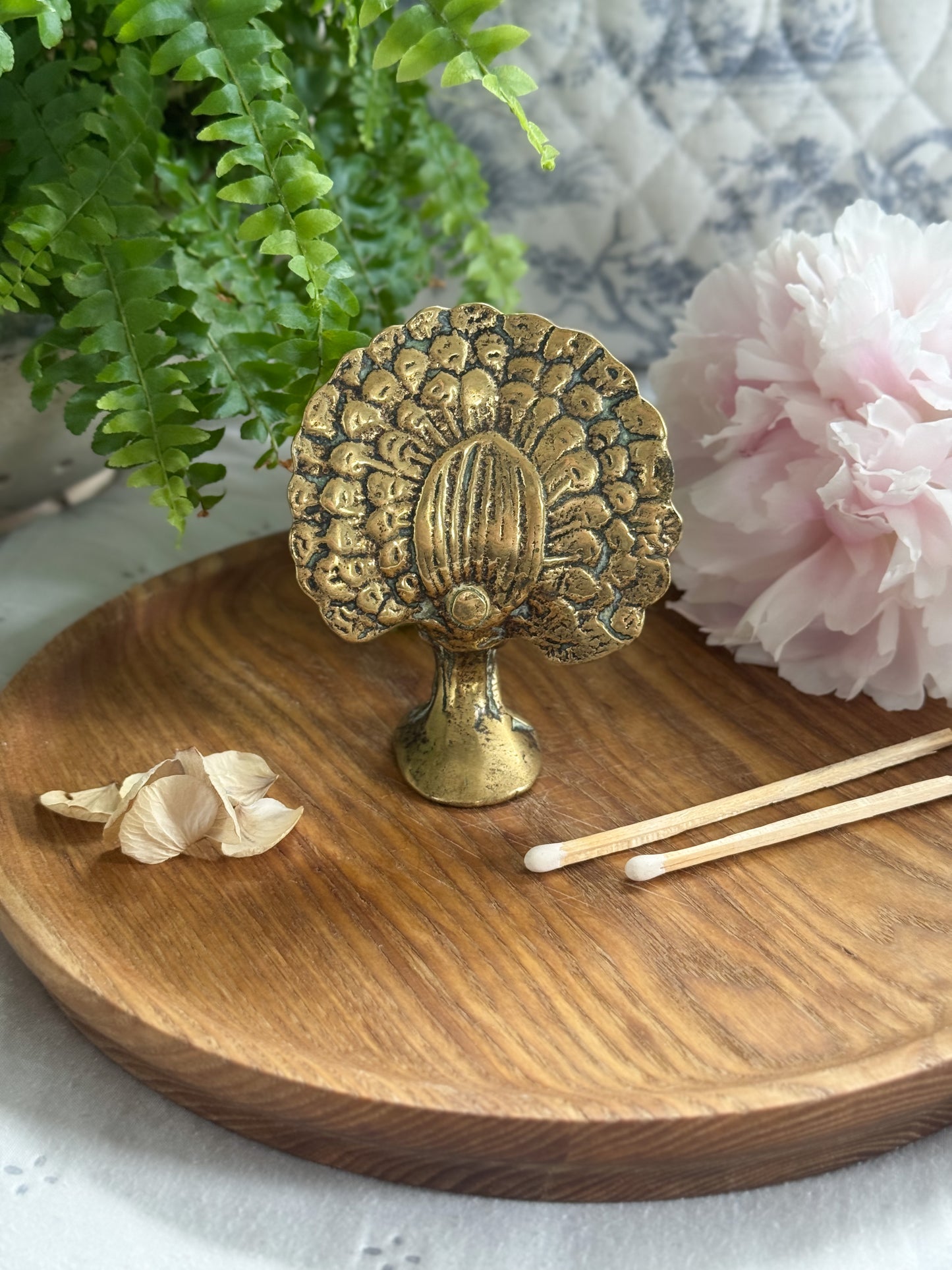Vintage Solid Brass Peacock Sculpture • Paperweight