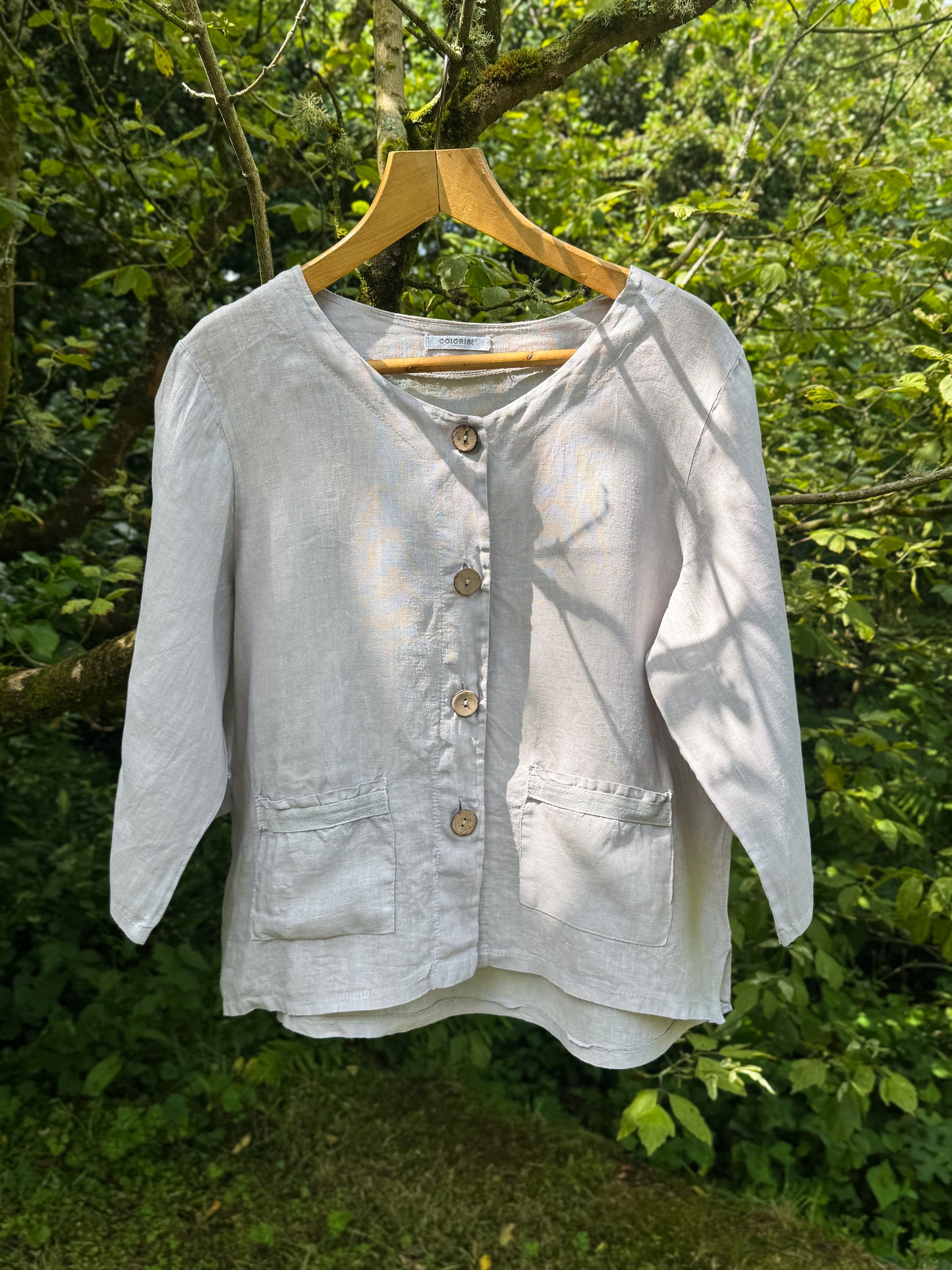 Colorie Paris 100% Linen Button-Up Top, Soft Grey, Size M-L
