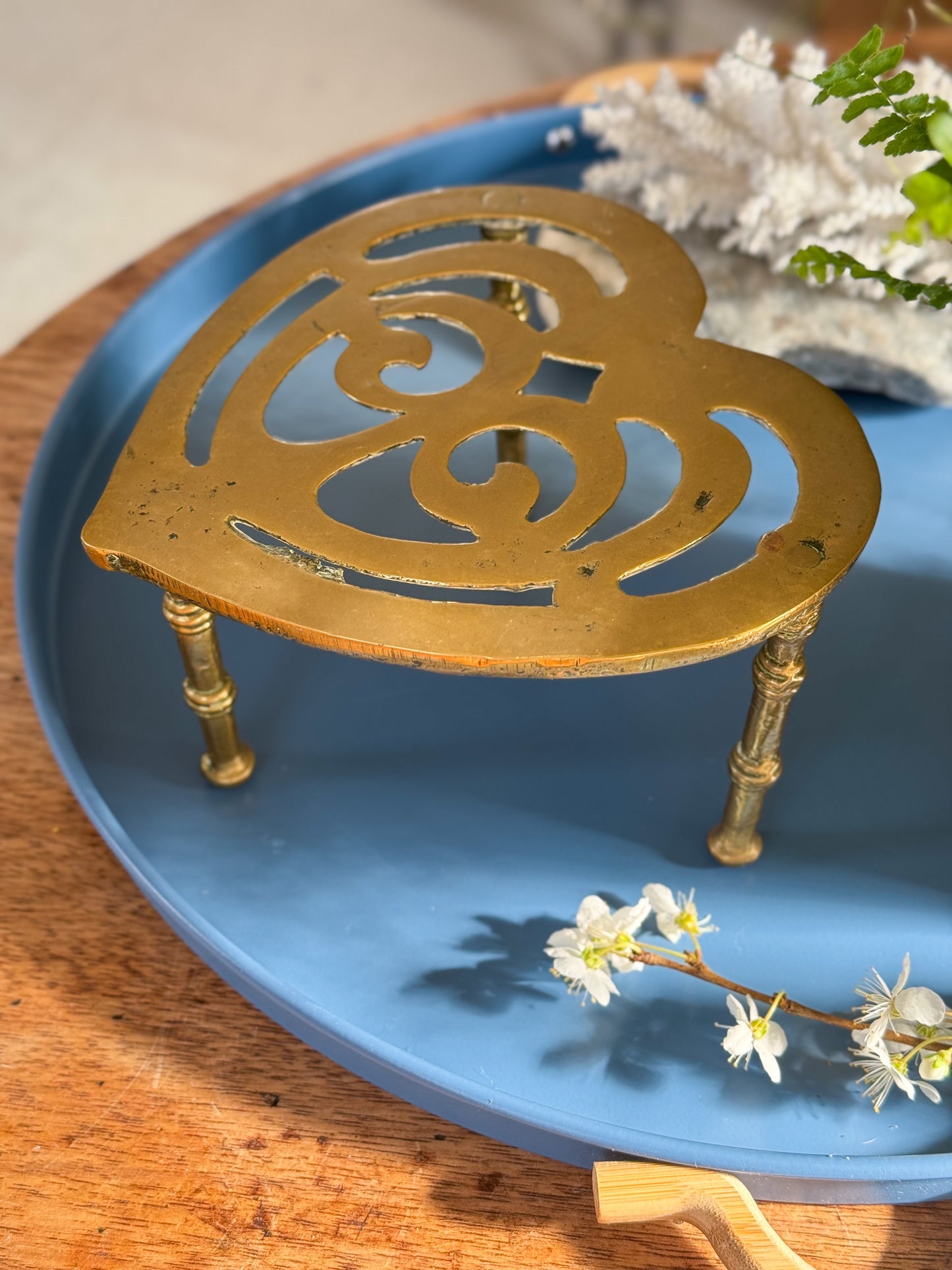 Antique Victorian Heart Shaped Brass Trivet