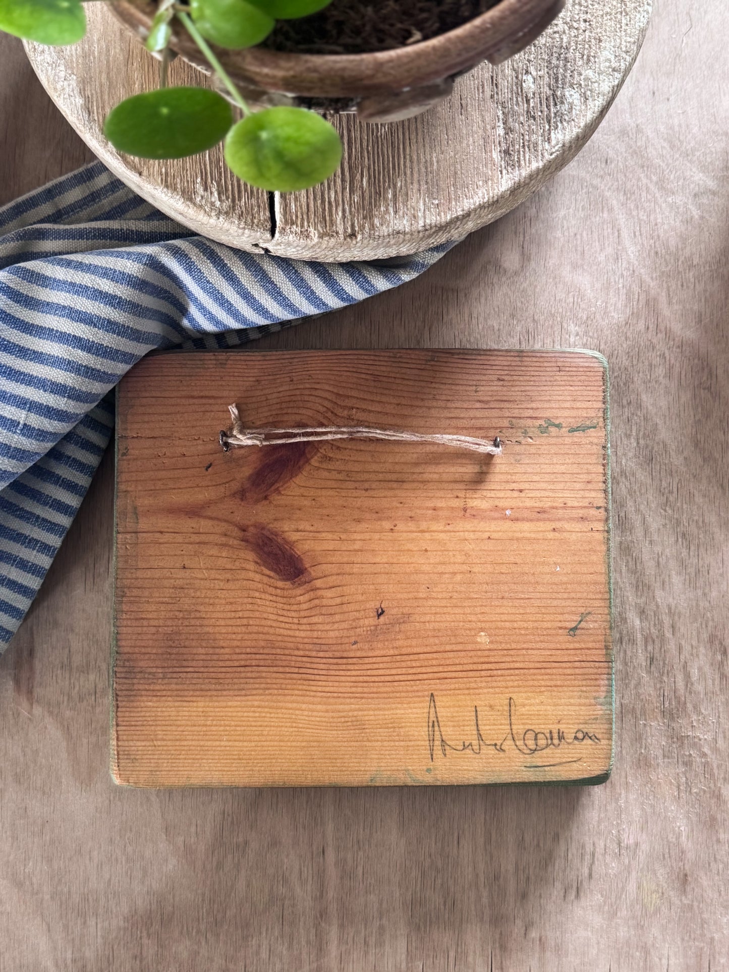 Vintage Folk Art Fish Painting, Acrylic on Pine Plaque, Signed