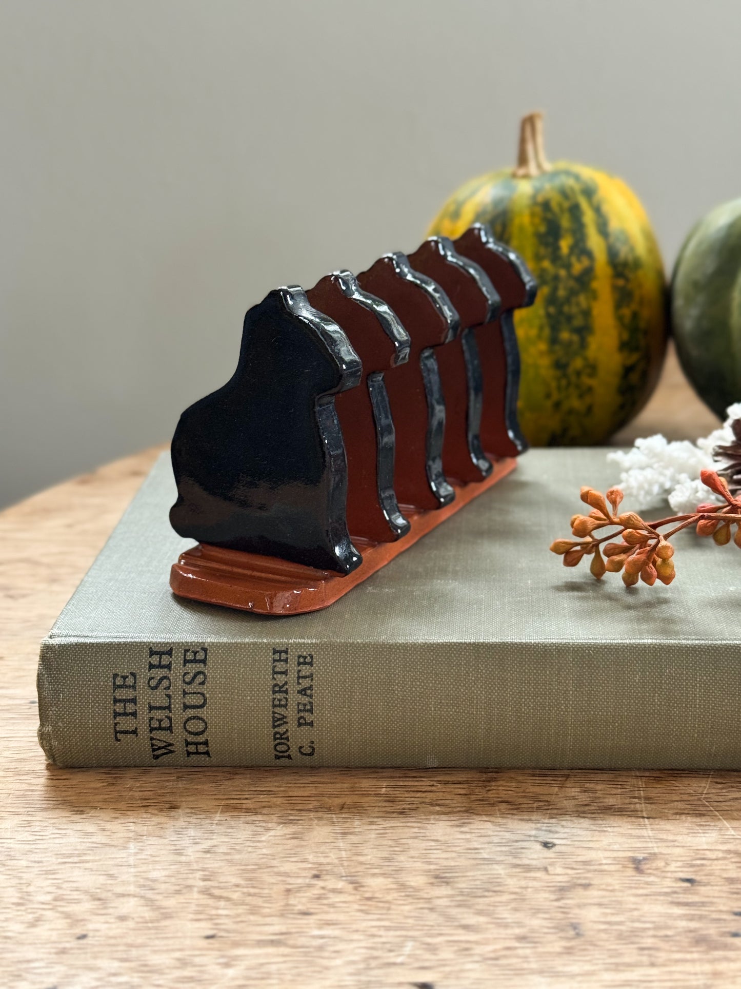 Vintage Studio Pottery Black Cats Letter Rack