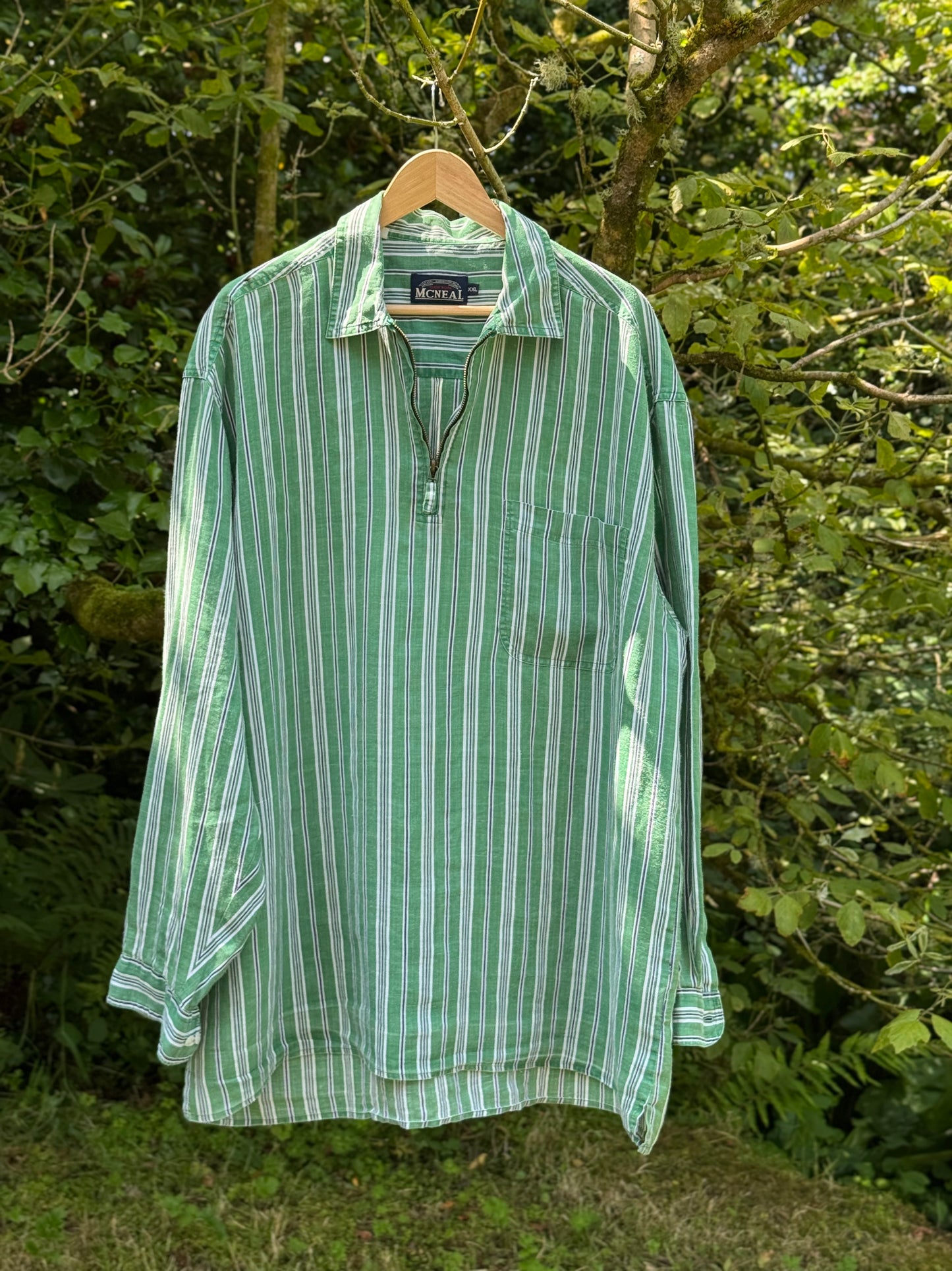 Vintage McNeal Green Striped Linen Tunic (Size XXL)