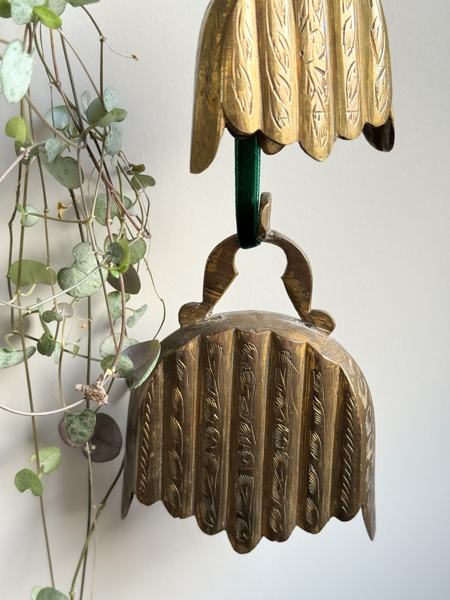 Pair of Vintage Scalloped Brass Etched Bells