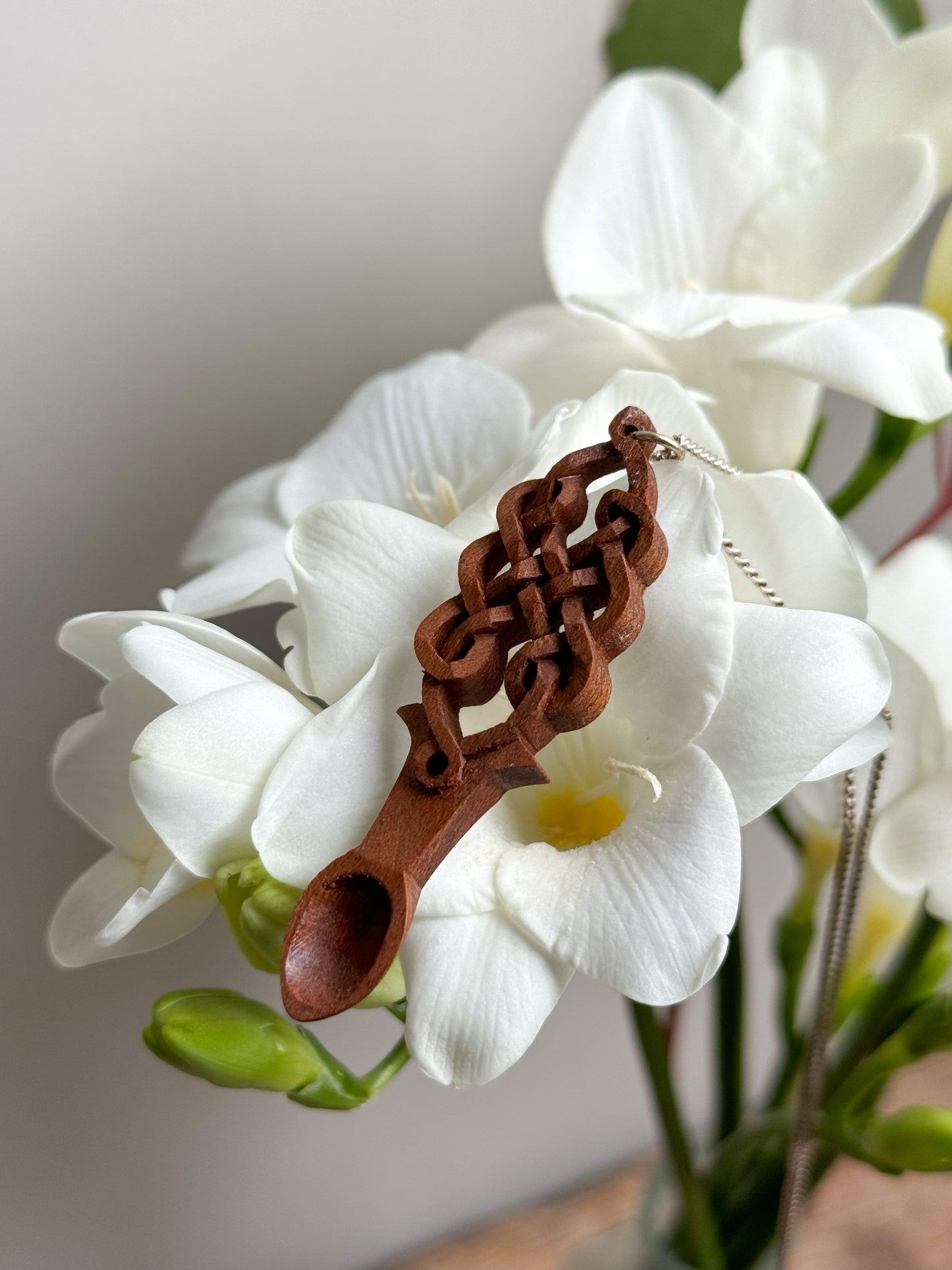 Vintage Carved Wooden Welsh Love Spoon Necklace