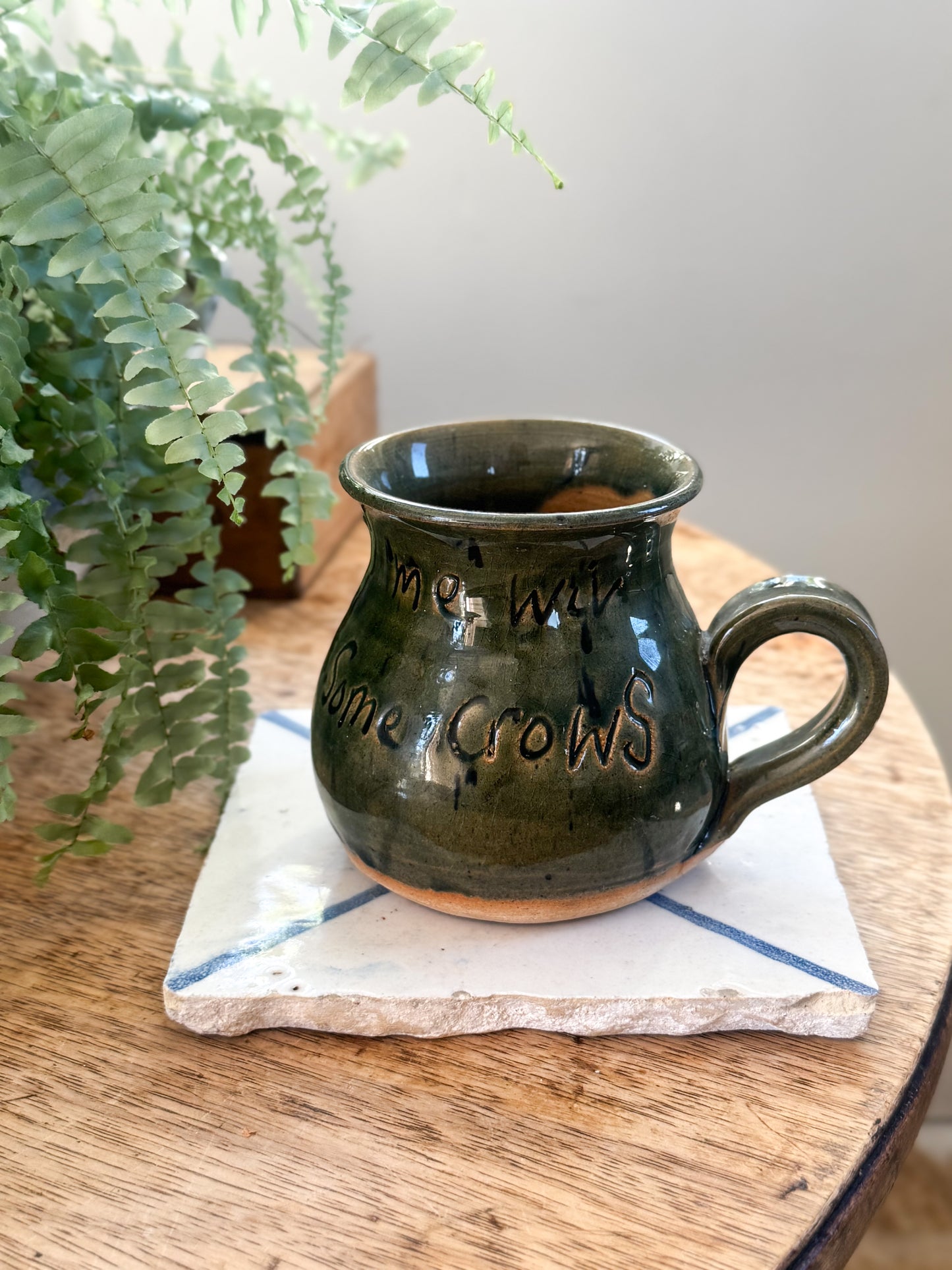 Vintage One-Of-A-Kind “Me Wiv Some Crows” Folk Art Mug