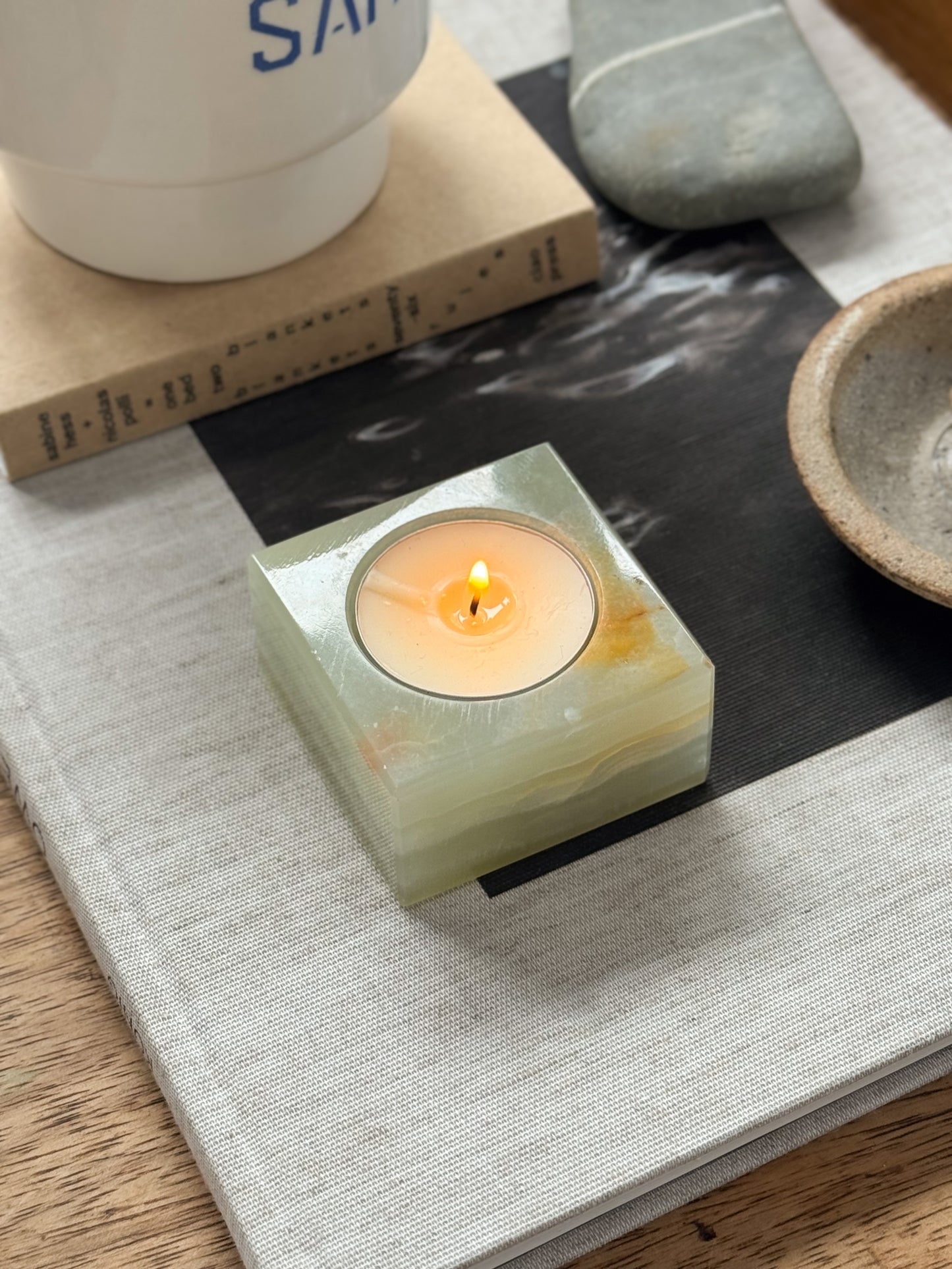 Vintage Polished Onyx Tealight Holder