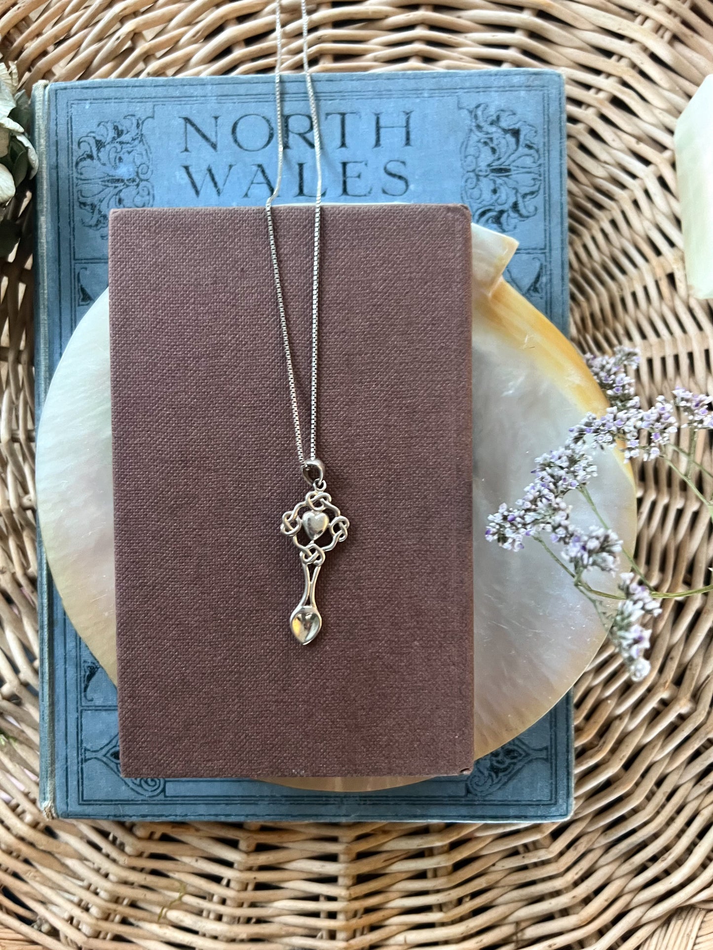Vintage Solid Silver 925 Welsh Love Spoon Necklace