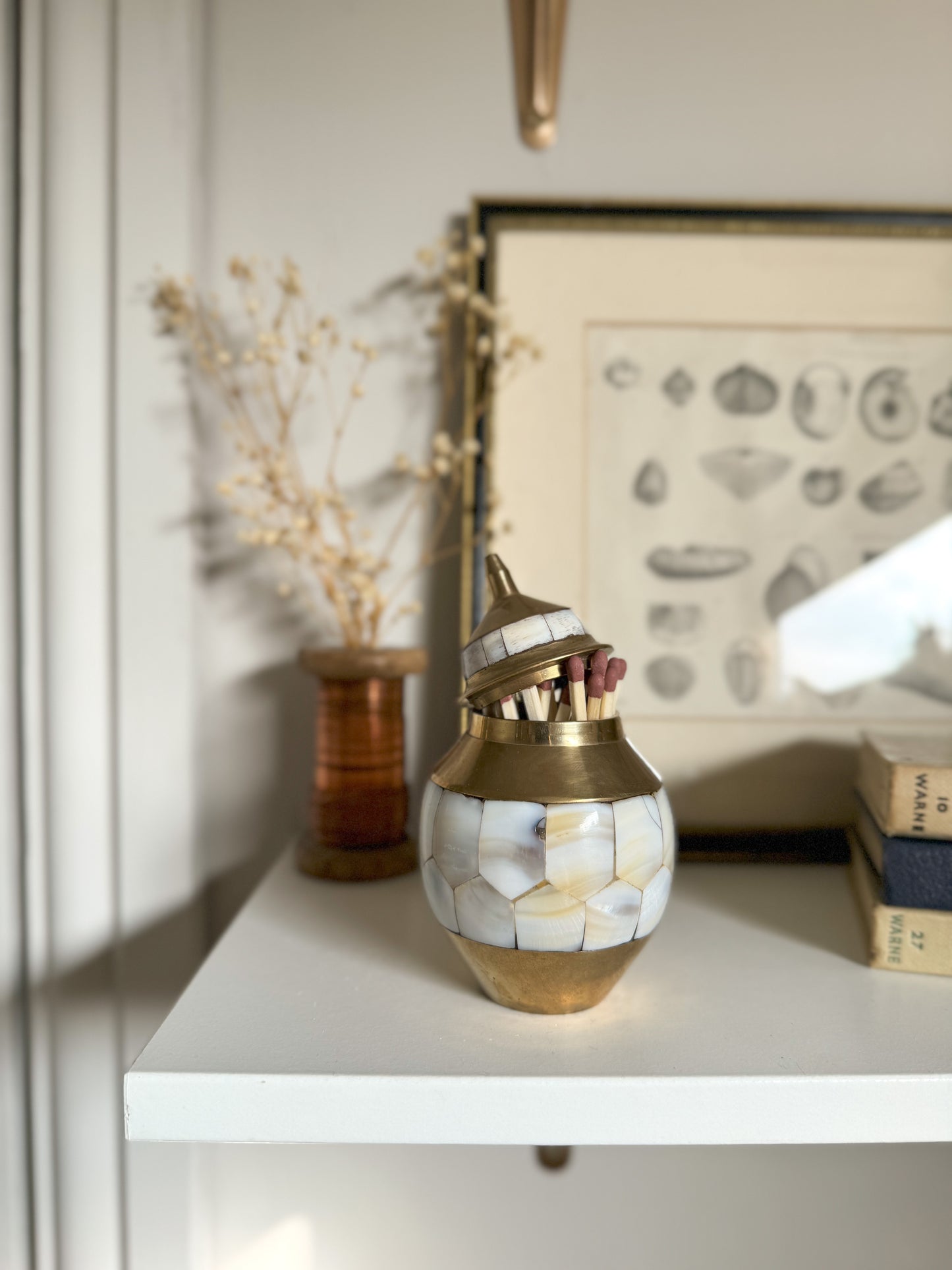 Brass & Mother of Pearl Match Pot (With Matches)