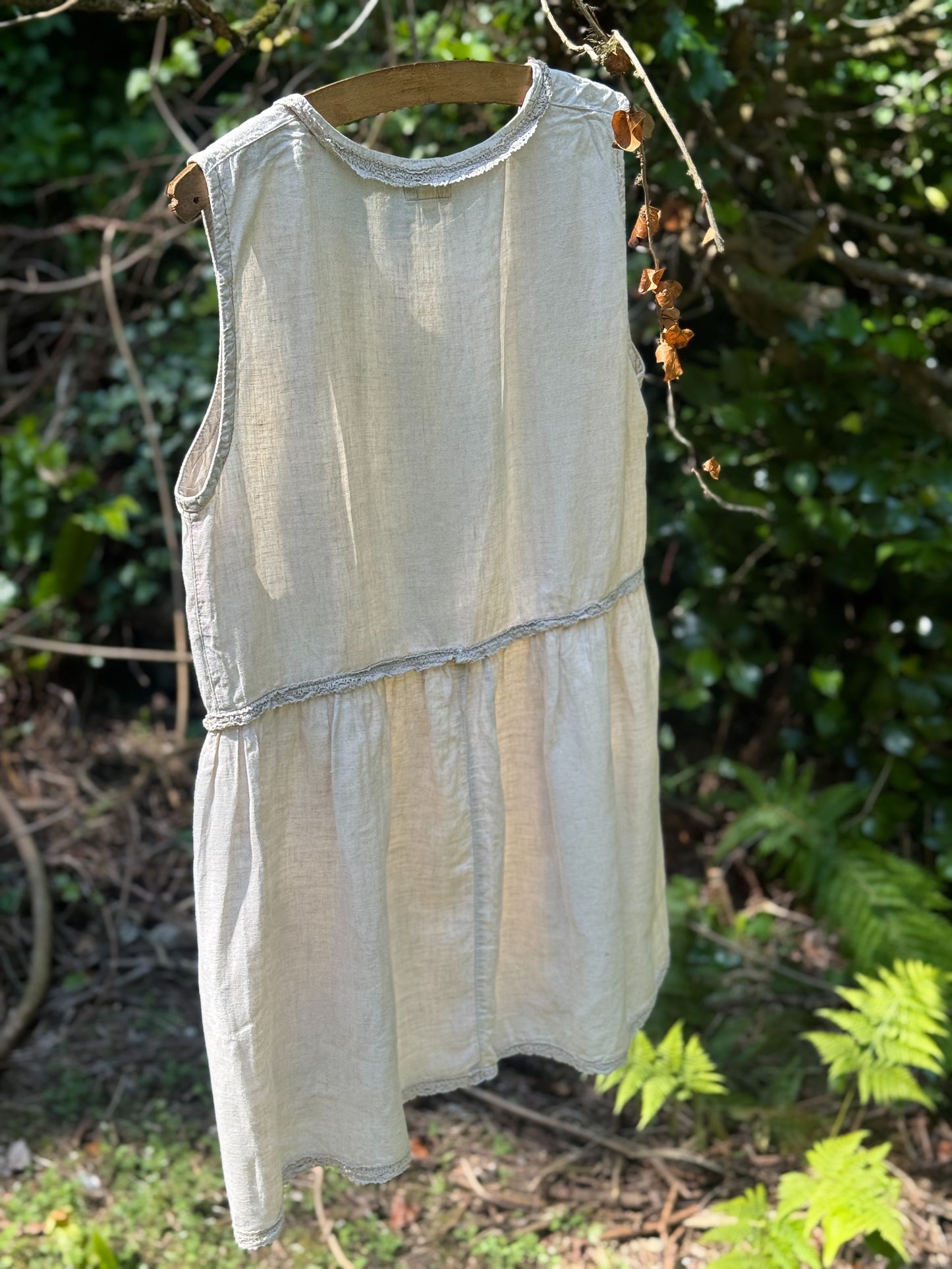 Vintage Gathered Linen Pocket Tunic – by Aurea Vita, Size M