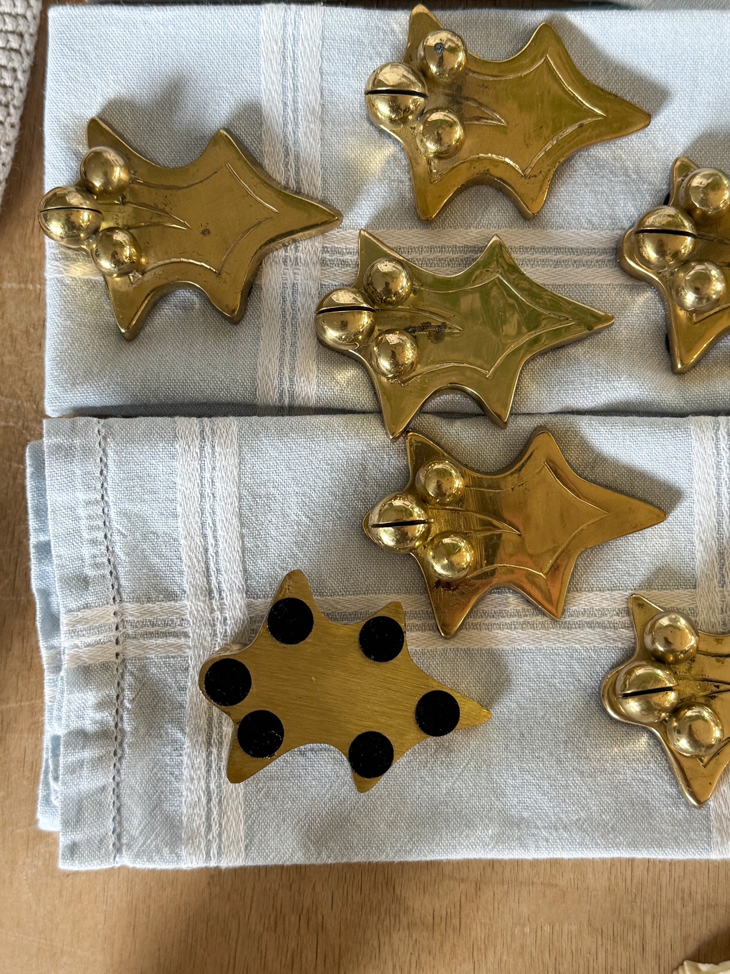 Vintage Solid Brass Holly Leaf Place Card Holders (Set of 9)