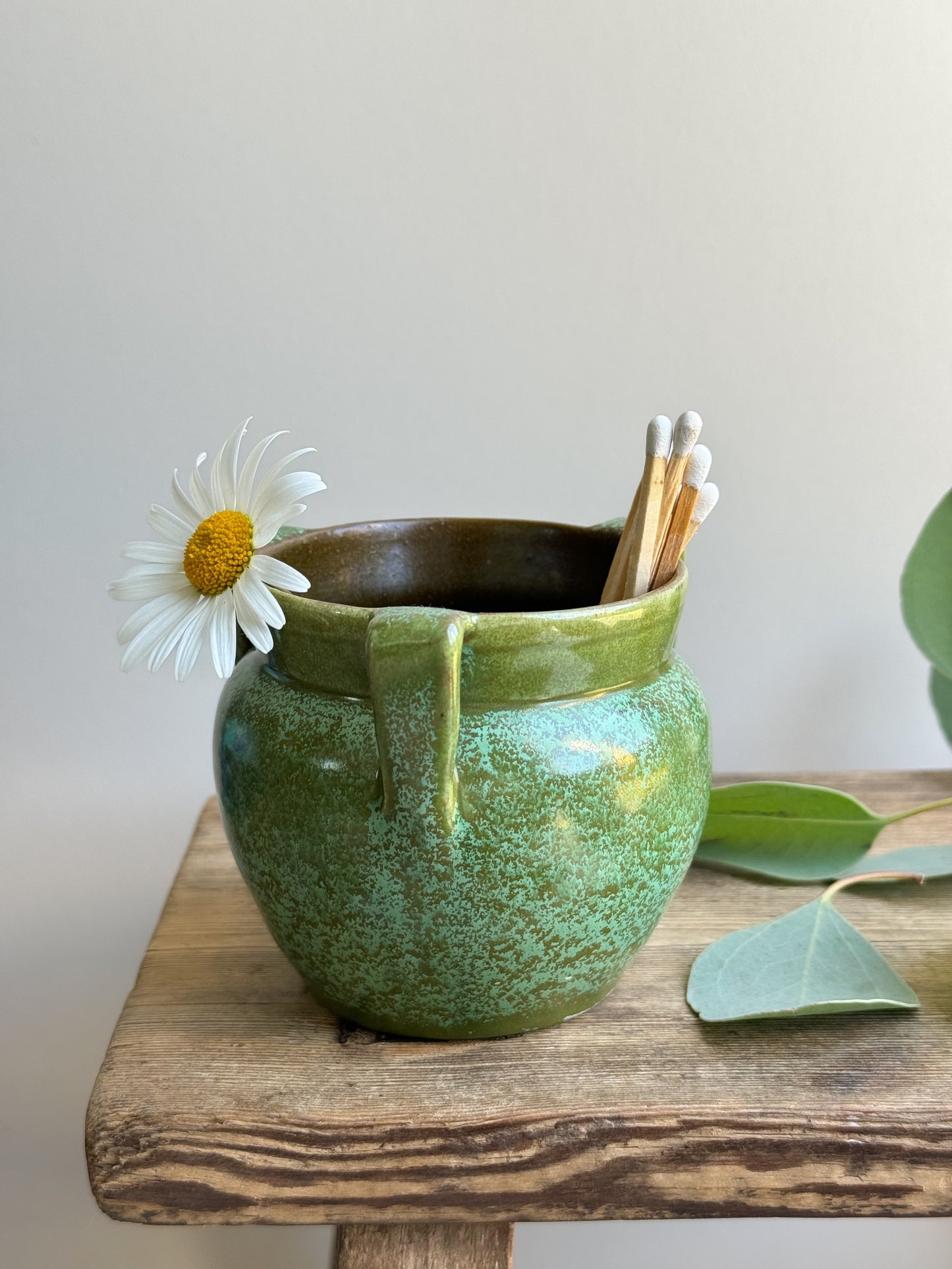 Antique Green Glazed 3 Handled Pot
