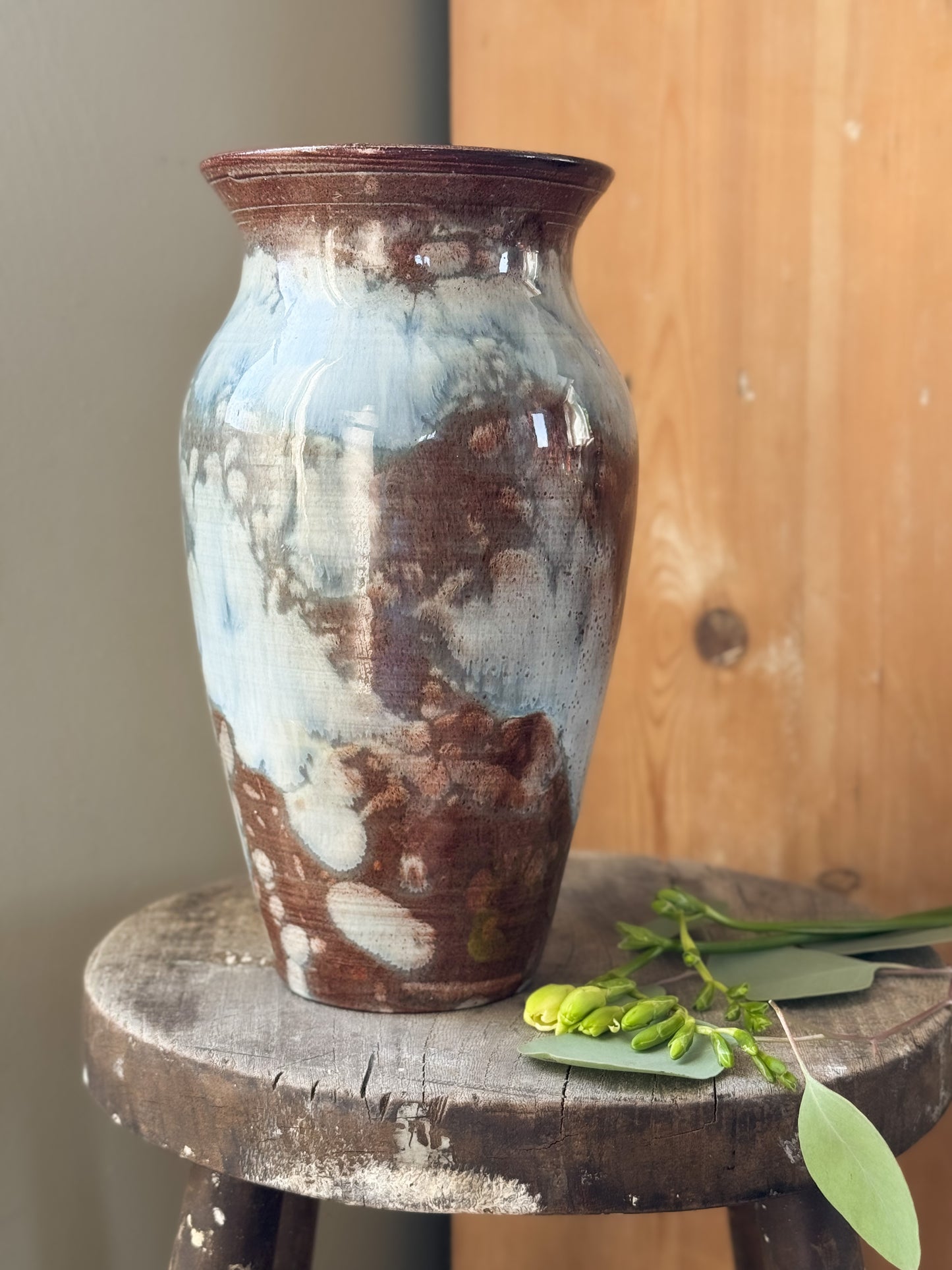 Large Ewenny Studio Pottery Blue Marbled Vase