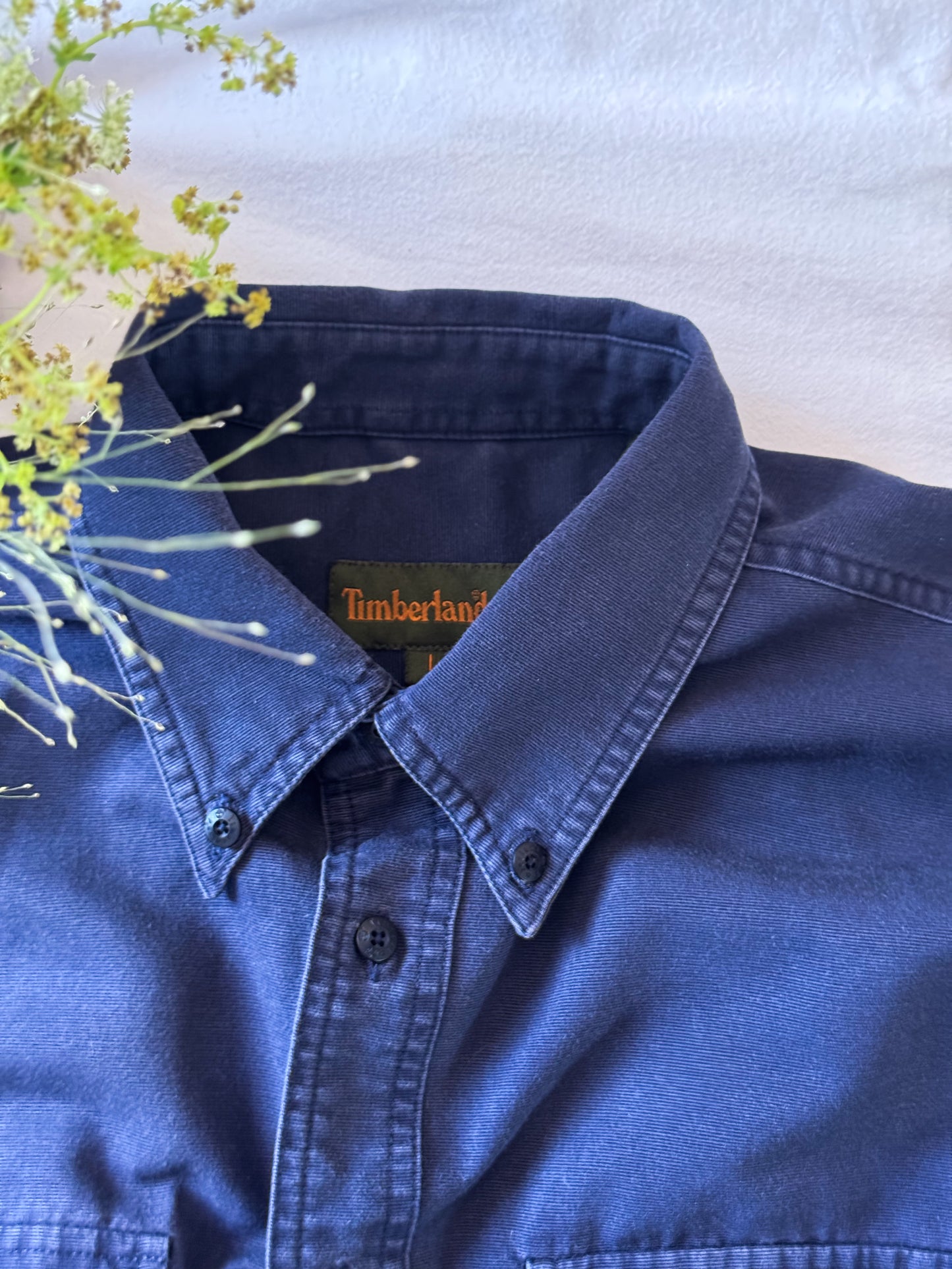 Vintage Timberland Shirt, Navy Blue, 100% Cotton, Size L